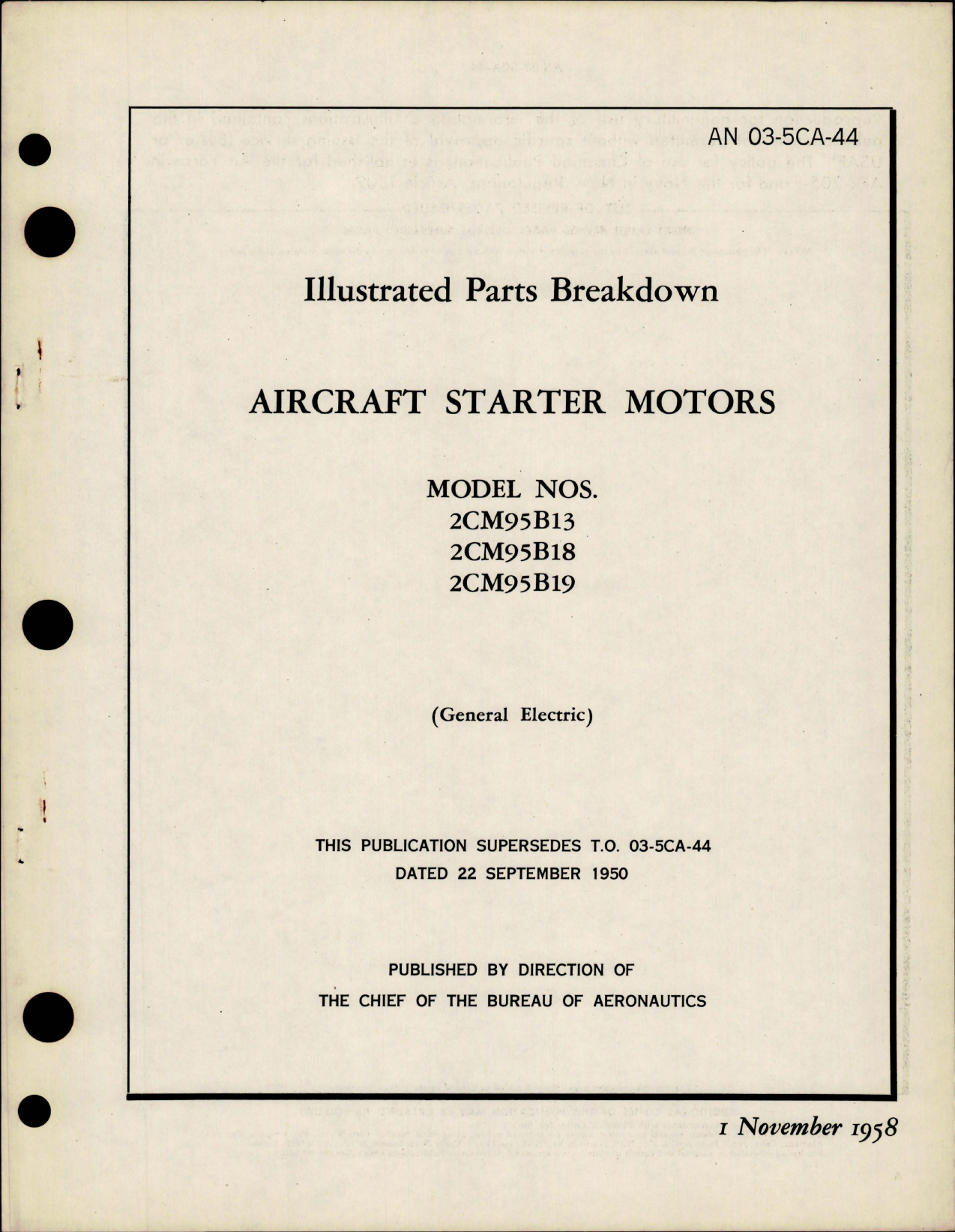 Sample page 1 from AirCorps Library document: Illustrated Parts for Starter Motors - Models 2CM95B13, 2CM95B18, 2CM95B19 