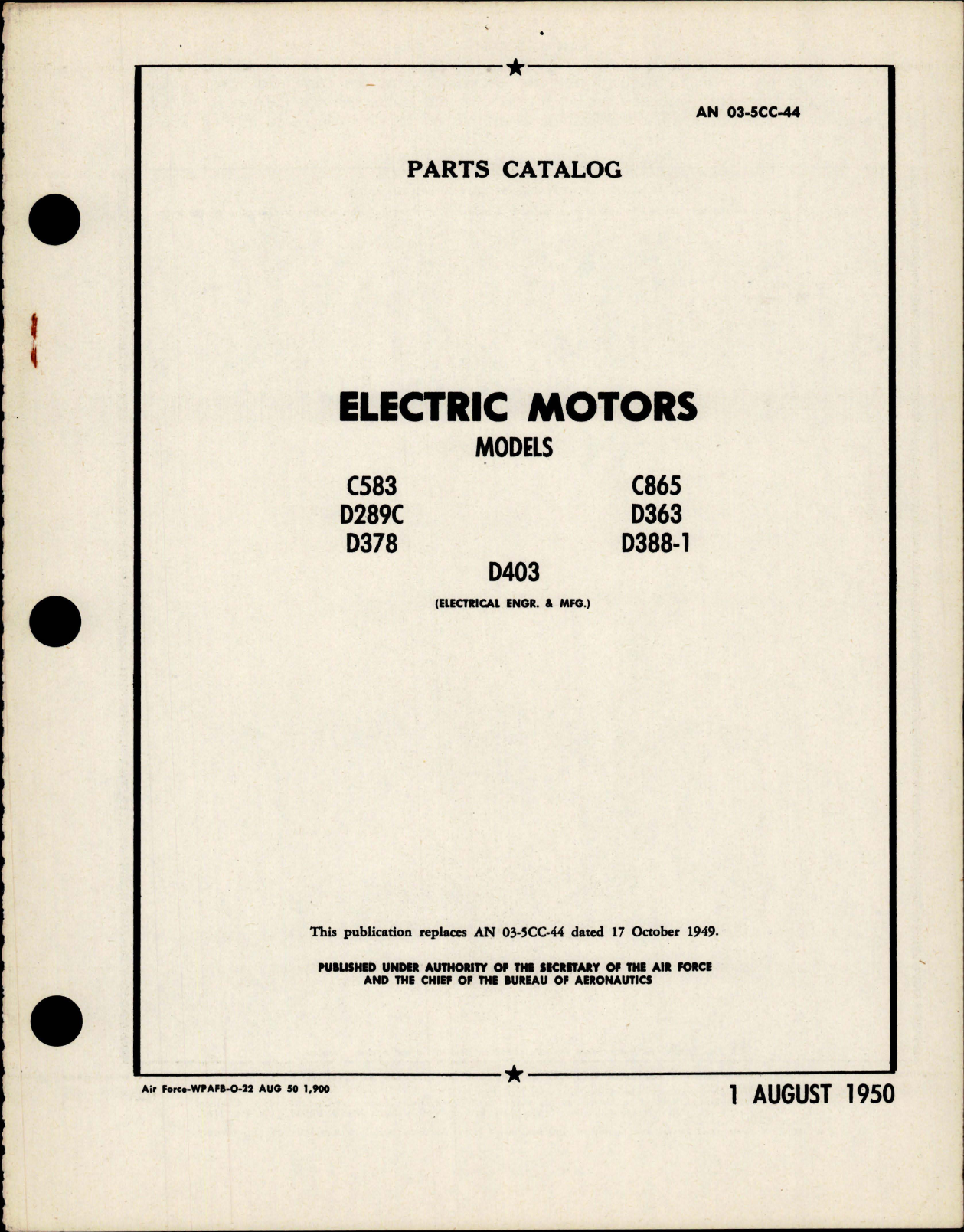 Sample page 1 from AirCorps Library document: Parts Catalog for Electric Motors