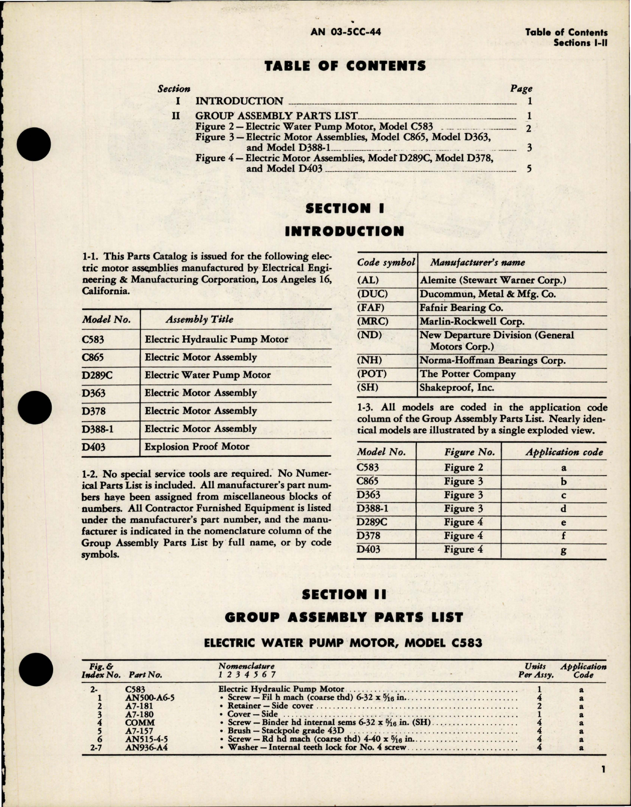 Sample page 5 from AirCorps Library document: Parts Catalog for Electric Motors