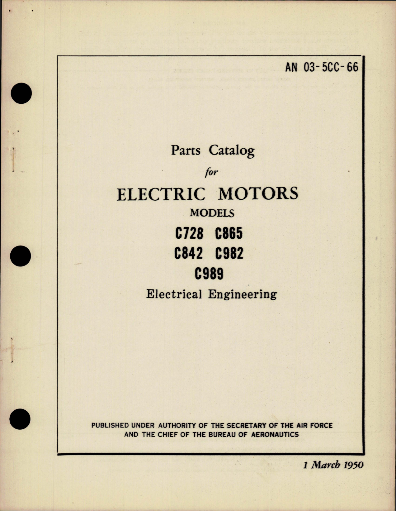 Sample page 1 from AirCorps Library document: Parts Catalog for Electric Motors 