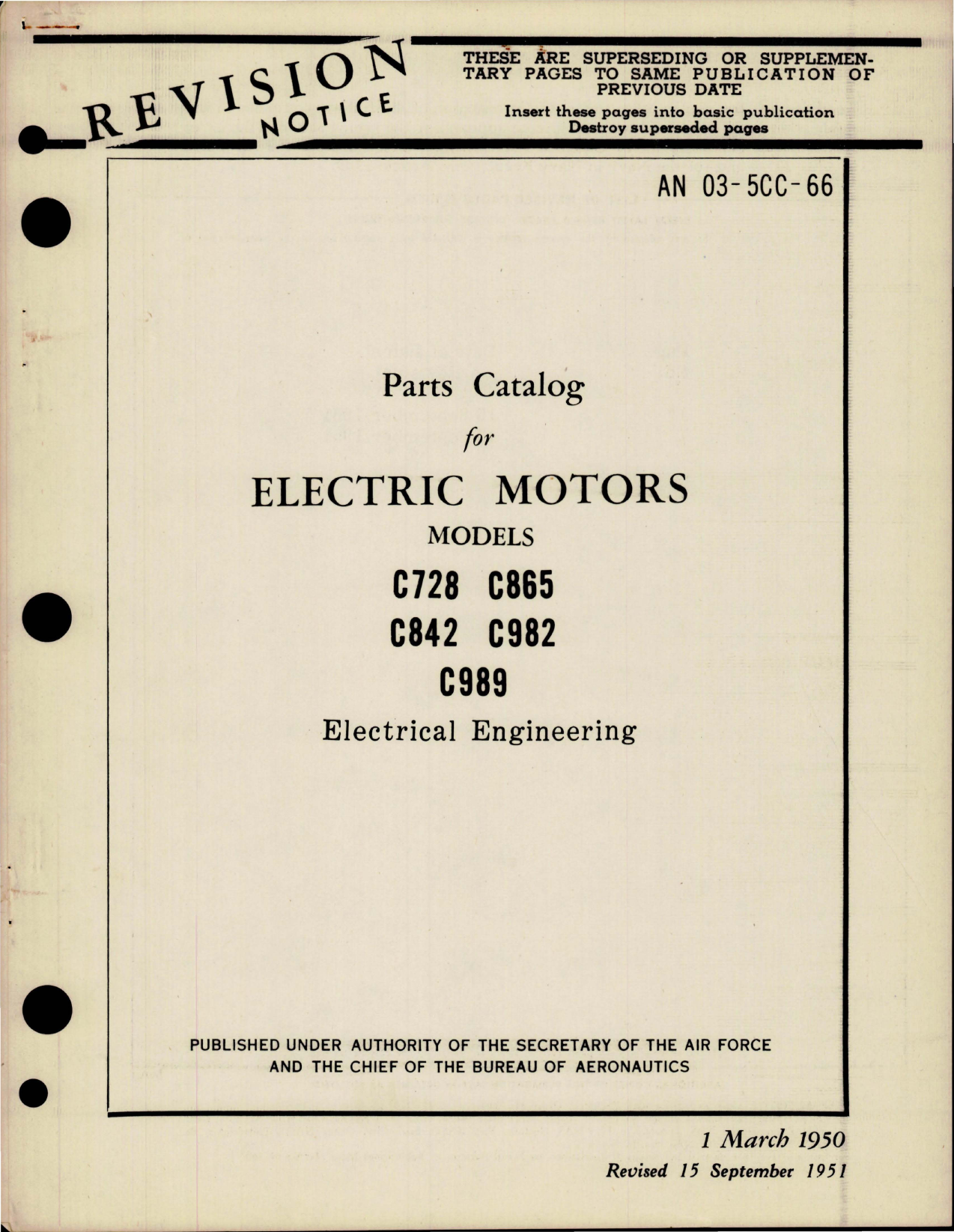 Sample page 1 from AirCorps Library document: Parts Catalog for Electric Motors 