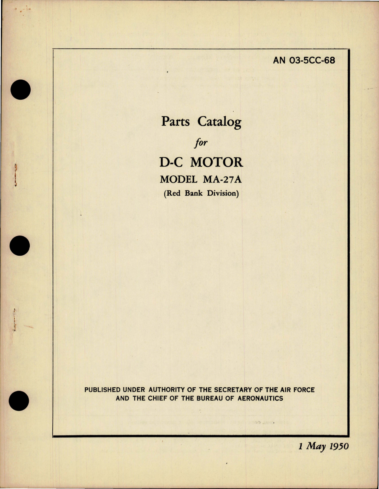 Sample page 1 from AirCorps Library document: Parts Catalog for DC Motor - Model MA-27A 
