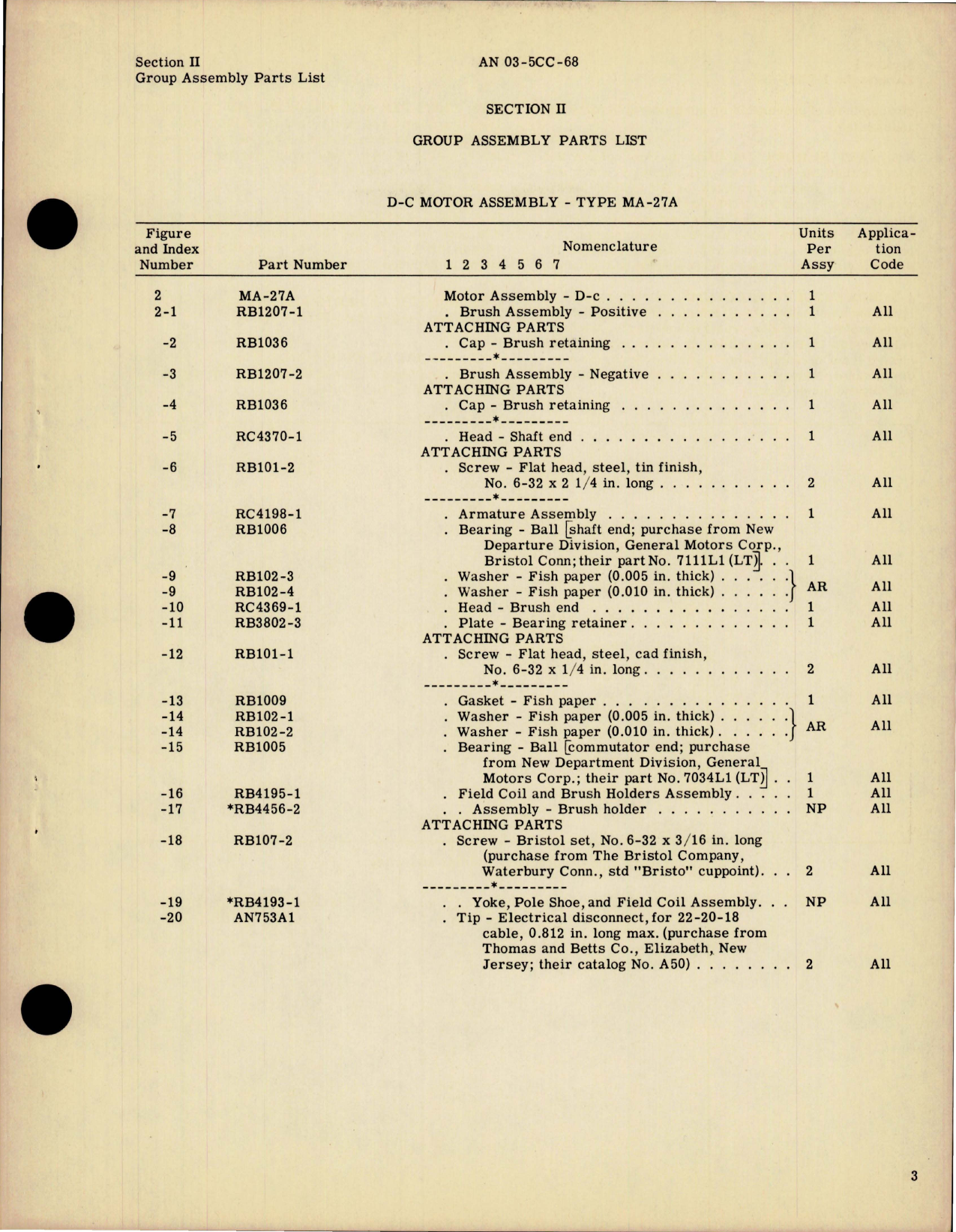 Sample page 5 from AirCorps Library document: Parts Catalog for DC Motor - Model MA-27A 