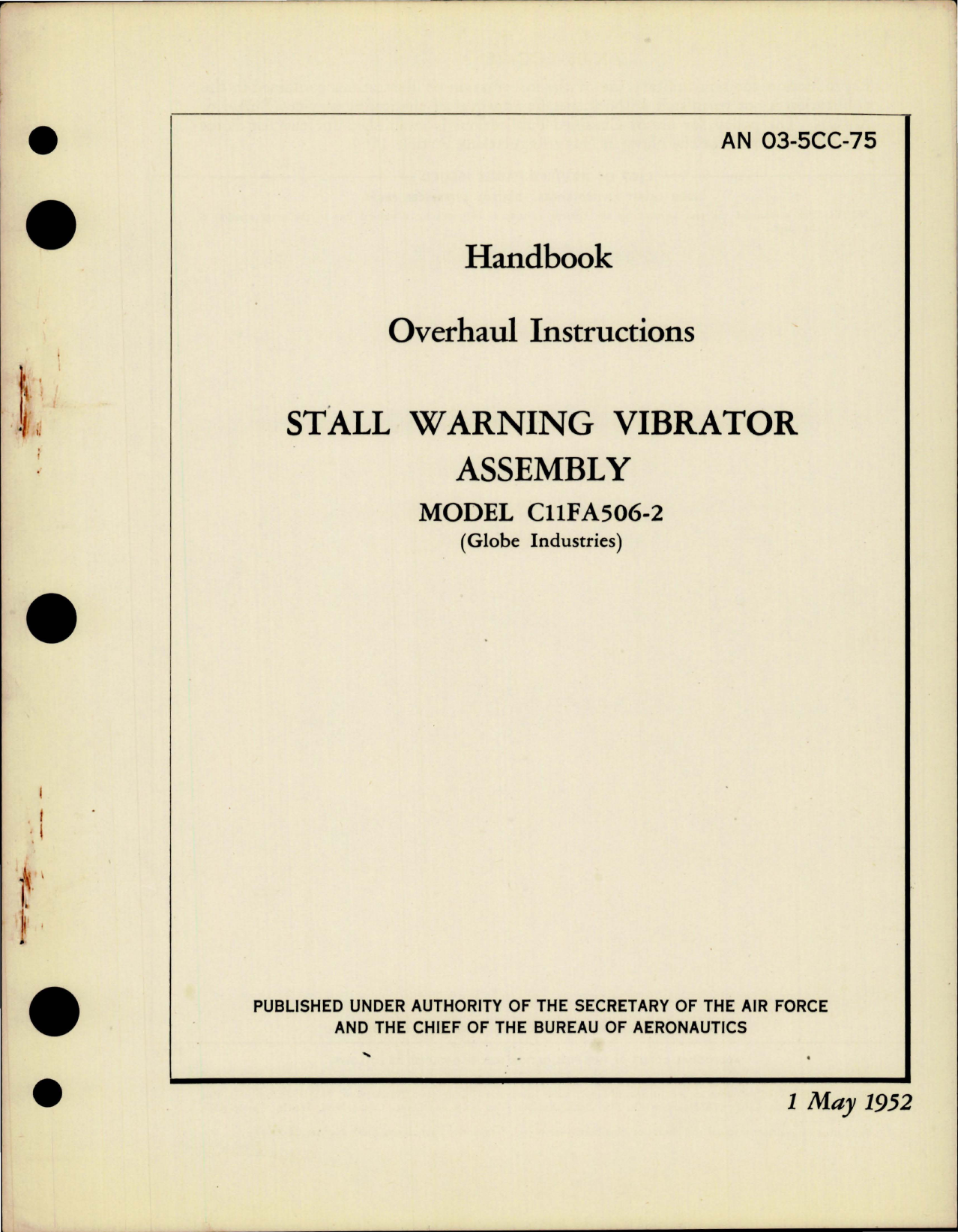 Sample page 1 from AirCorps Library document: Overhaul Instructions for Stall Warning Vibrator Assembly - Model C11FA506-2