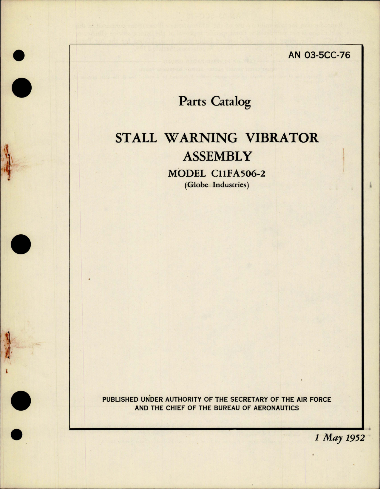 Sample page 1 from AirCorps Library document: Parts Catalog for Stall Warning Vibrator Assembly - Model C11FA506-2 