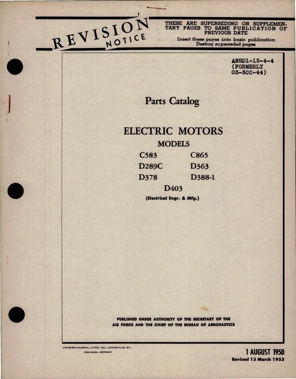 Sample page 1 from AirCorps Library document: Parts Catalog for Electric Motors 