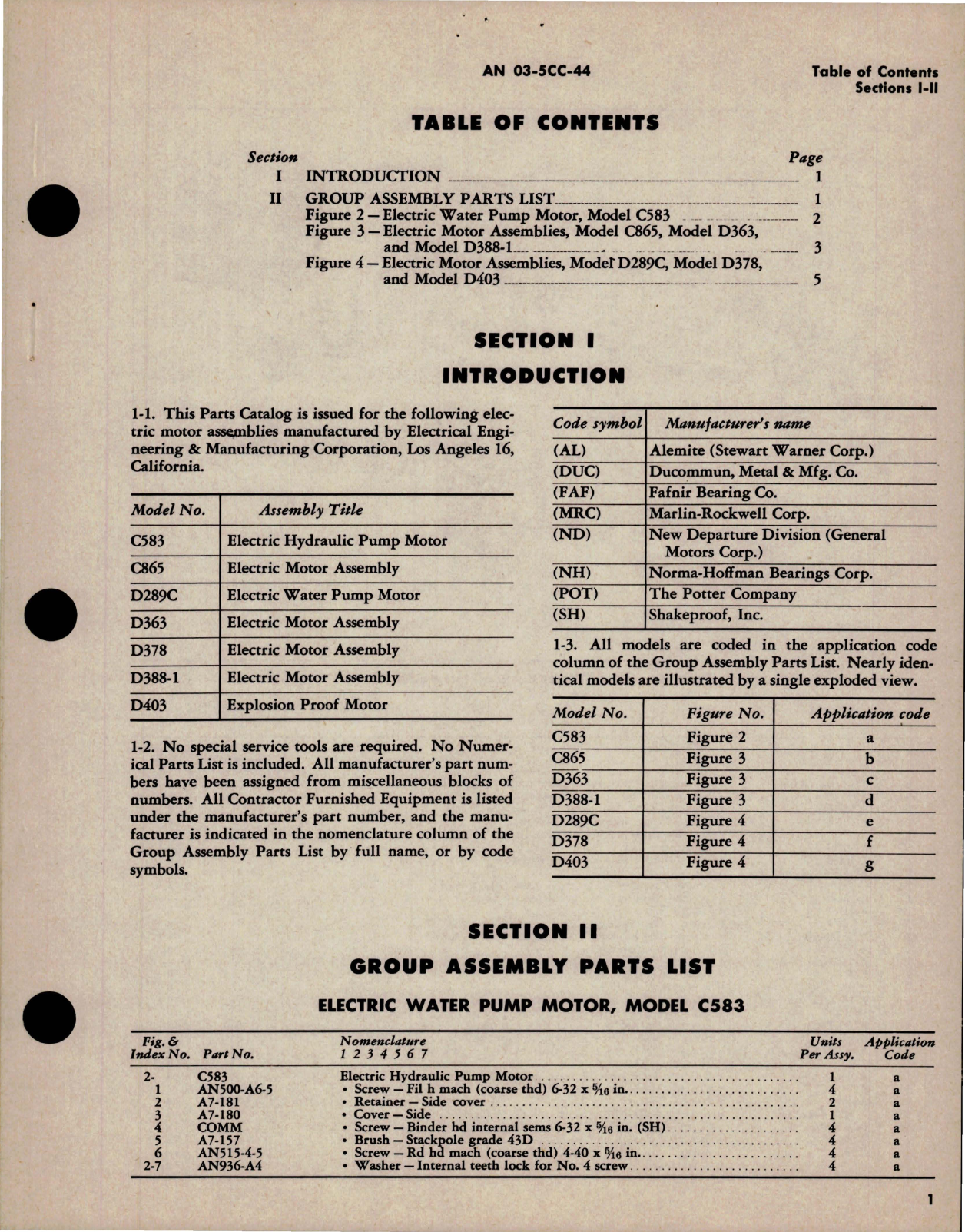 Sample page 5 from AirCorps Library document: Parts Catalog for Electric Motors 