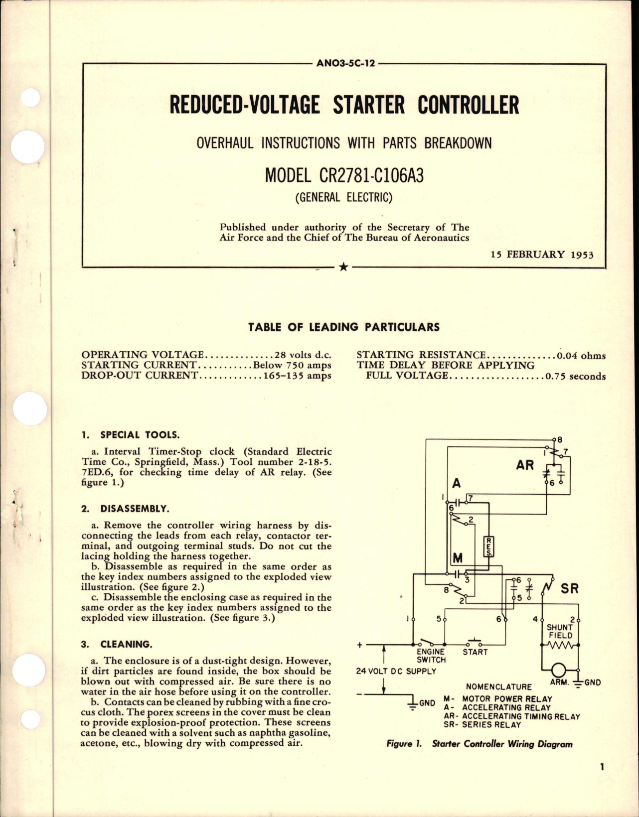 Sample page 1 from AirCorps Library document: Overhaul Instructions with Parts Breakdown for Reduced Voltage Starter Controller - Model CR2781-C106A3 