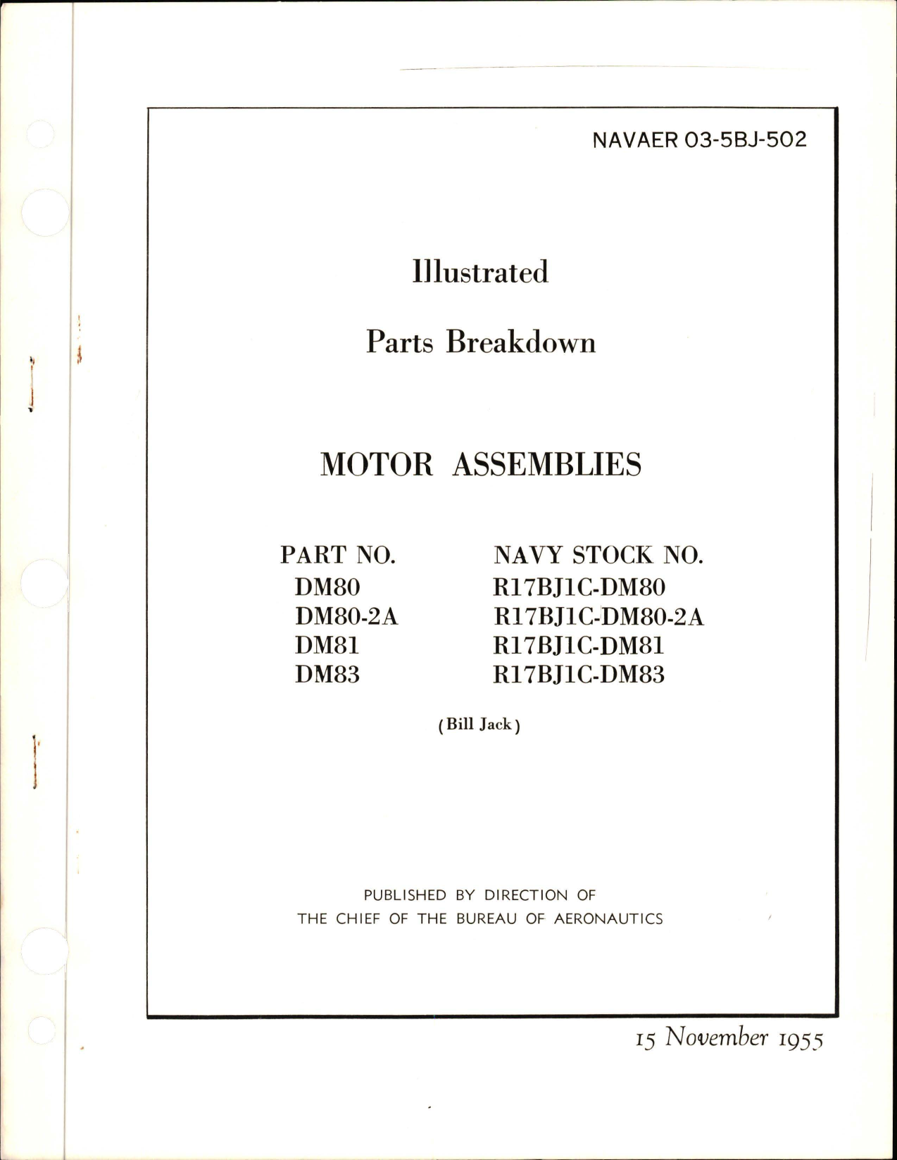 Sample page 1 from AirCorps Library document: Illustrated Parts Breakdown for Motor Assemblies - Parts DM80, DM80-2A, DM81, and DM83