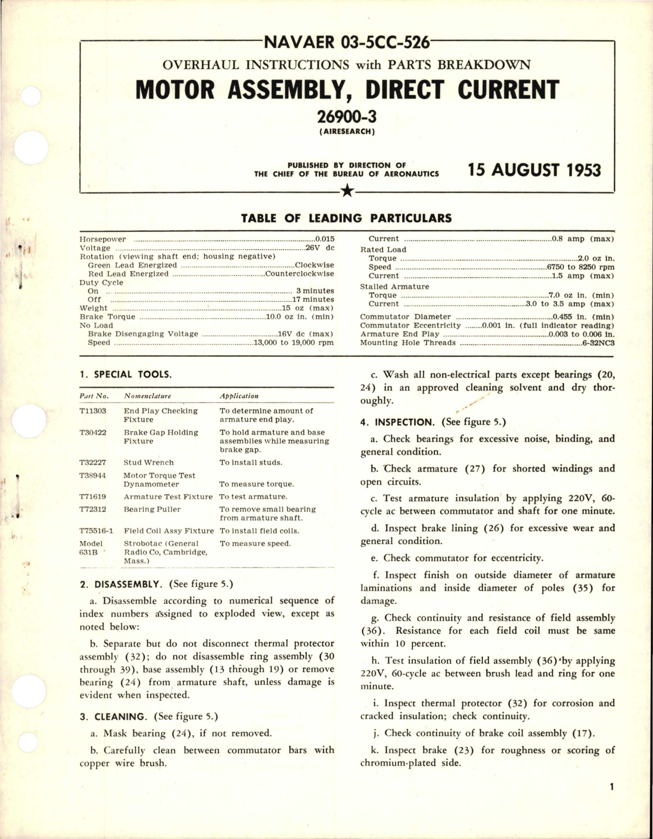 Sample page 1 from AirCorps Library document: Overhaul Instructions with Parts Breakdown for Direct Current Motor Assembly - 2690-3