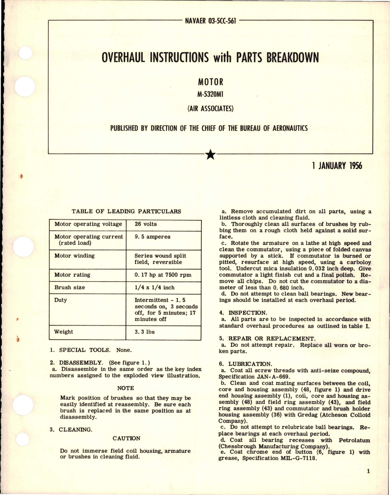 Sample page 1 from AirCorps Library document: Overhaul Instructions with Parts Breakdown for Motor - M-5320M1