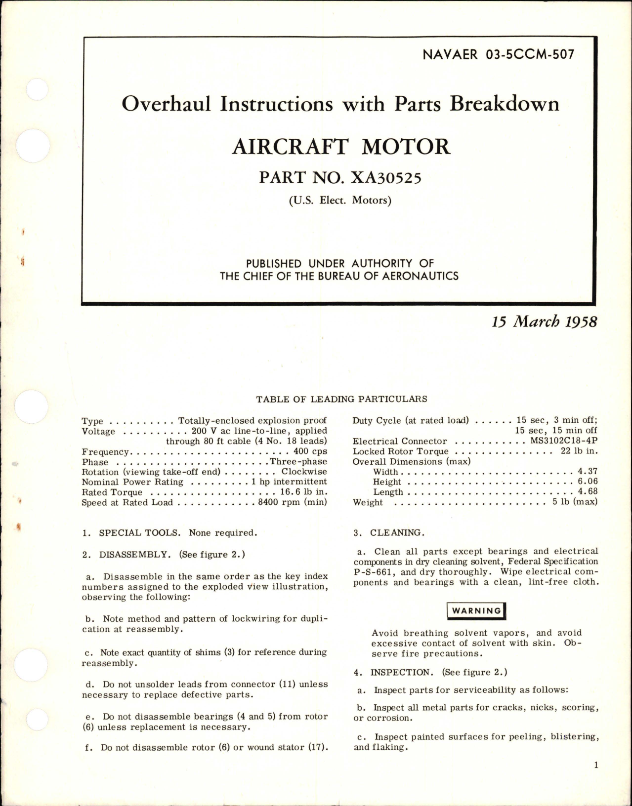 Sample page 1 from AirCorps Library document: Overhaul Instructions with Parts Breakdown for Aircraft Motor - Part XA30525