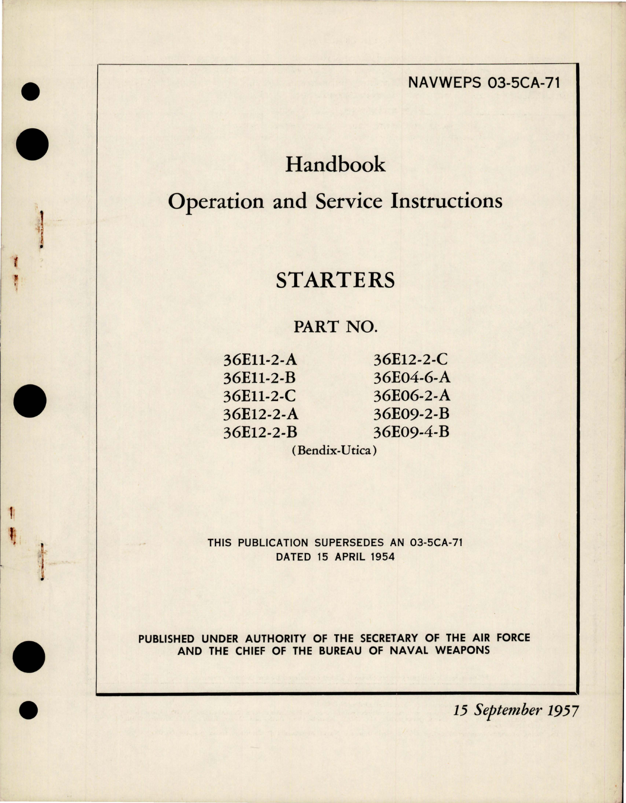 Sample page 1 from AirCorps Library document: Operation and Service Instructions for Starters 
