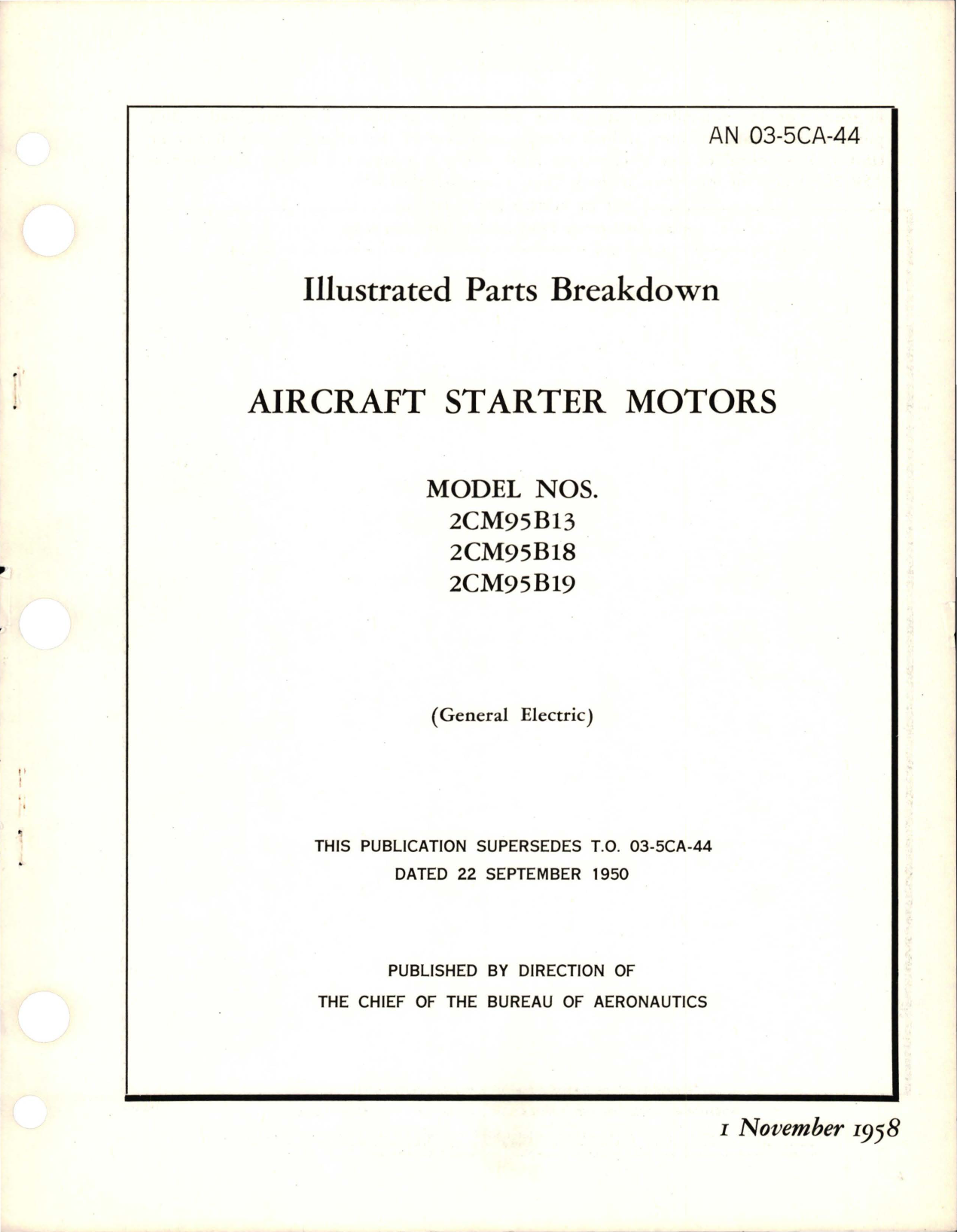 Sample page 1 from AirCorps Library document: Illustrated Parts Breakdown for Starter Motors - Models 2CM95B13, 2CM95B18, and 2CM95B19 