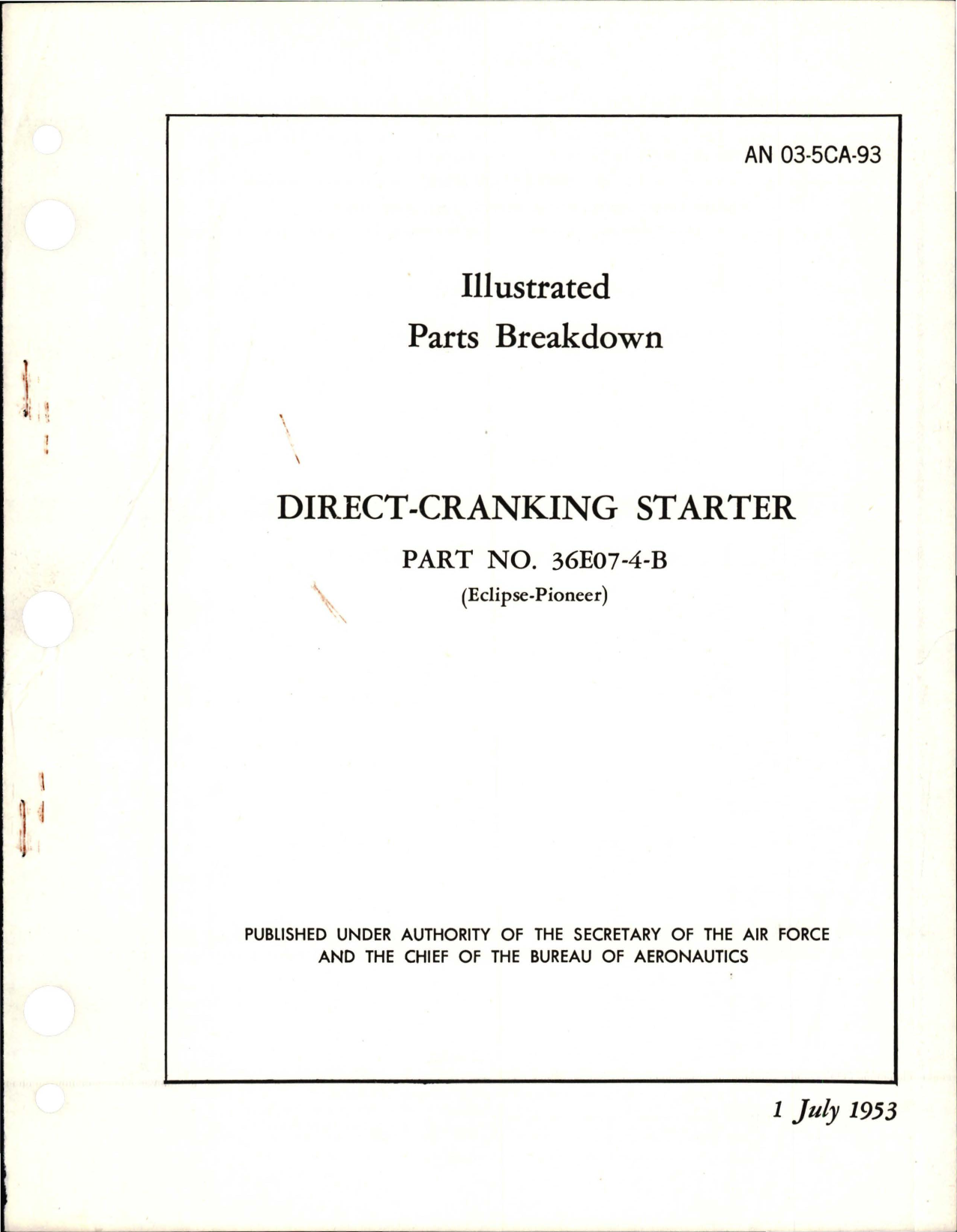 Sample page 1 from AirCorps Library document: Illustrated Parts Breakdown for Direct Cranking Starter - Part 36E07-4-B