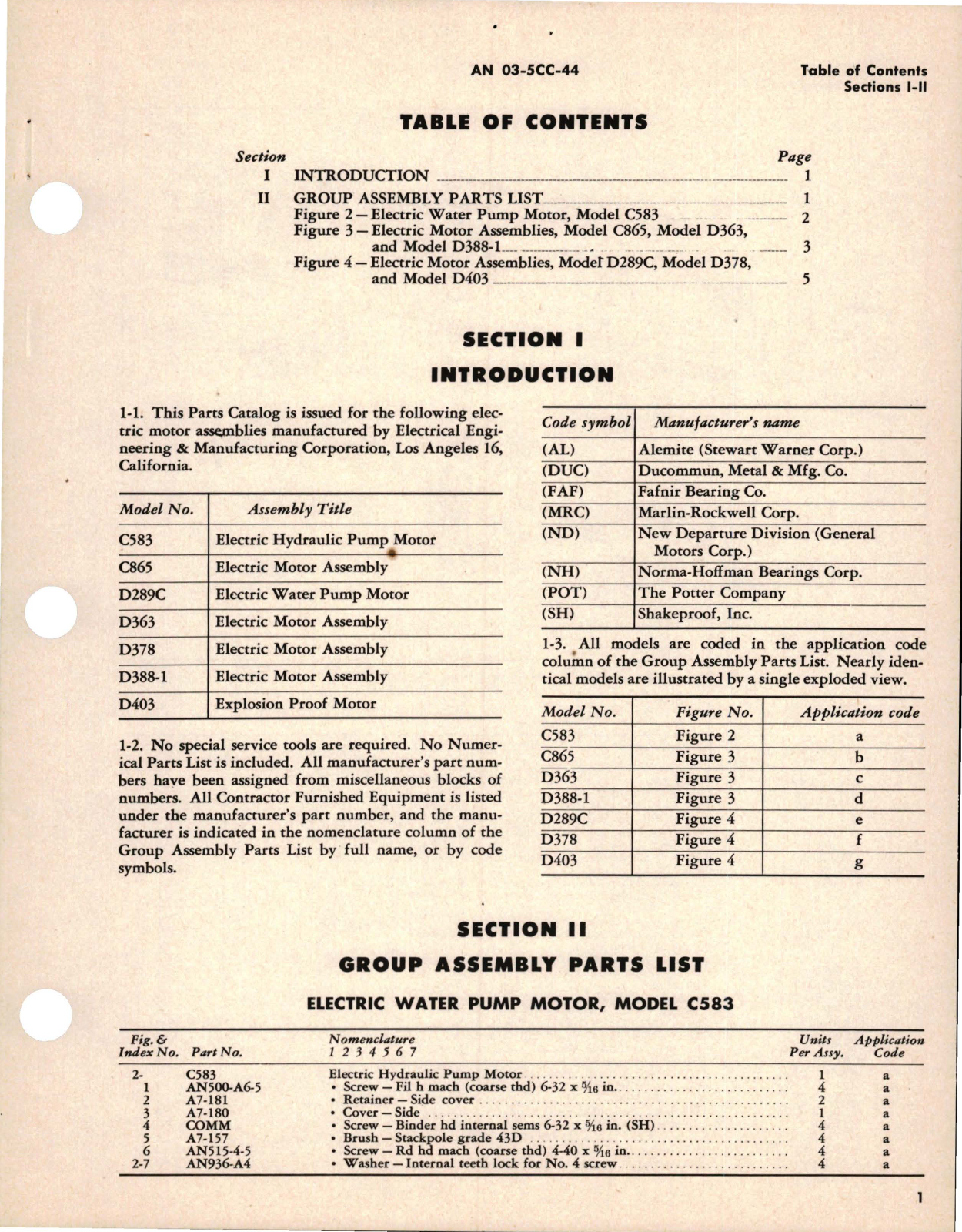 Sample page 5 from AirCorps Library document: Parts Catalog for Electric Motors - Models C583, C865, D289C, D363, D378, D388-1, and D403 