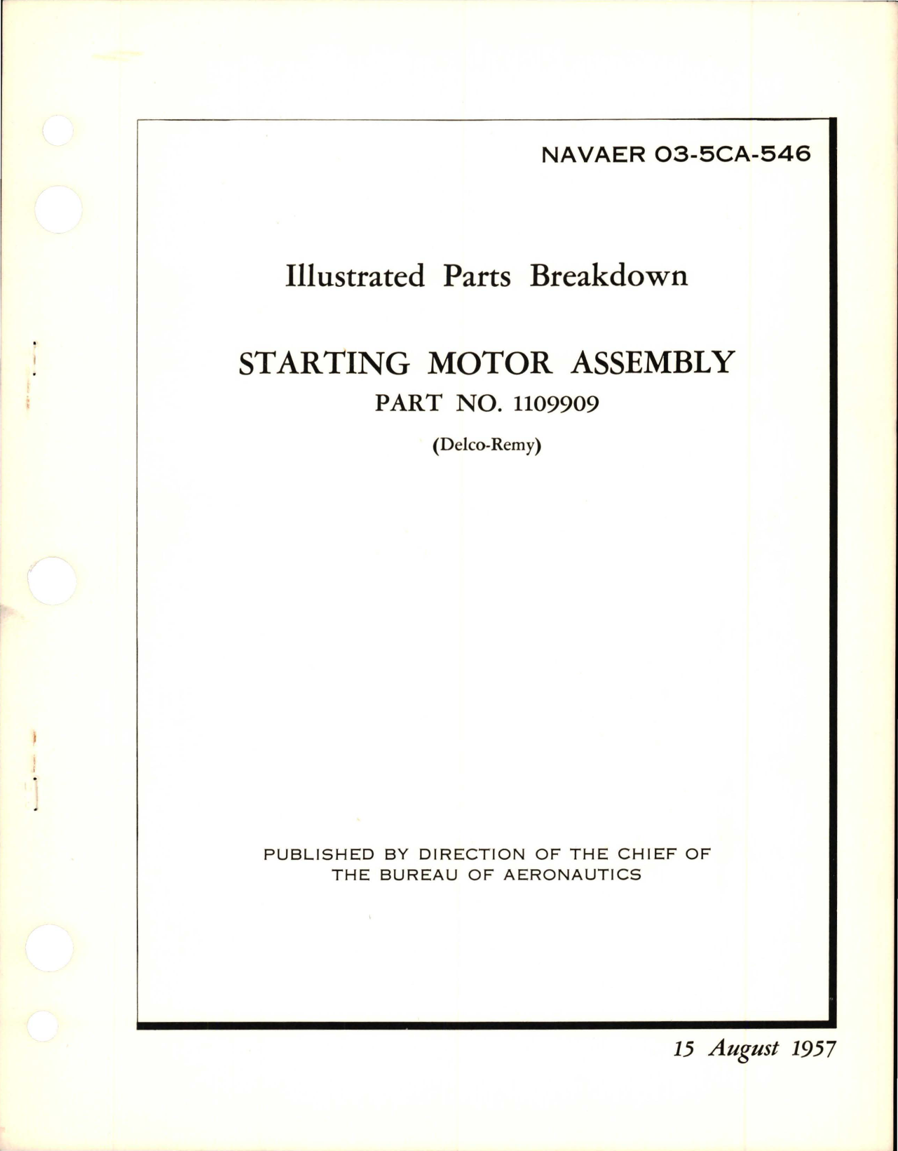 Sample page 1 from AirCorps Library document: Illustrated Parts Breakdown for Starting Motor Assembly - Part 1109909