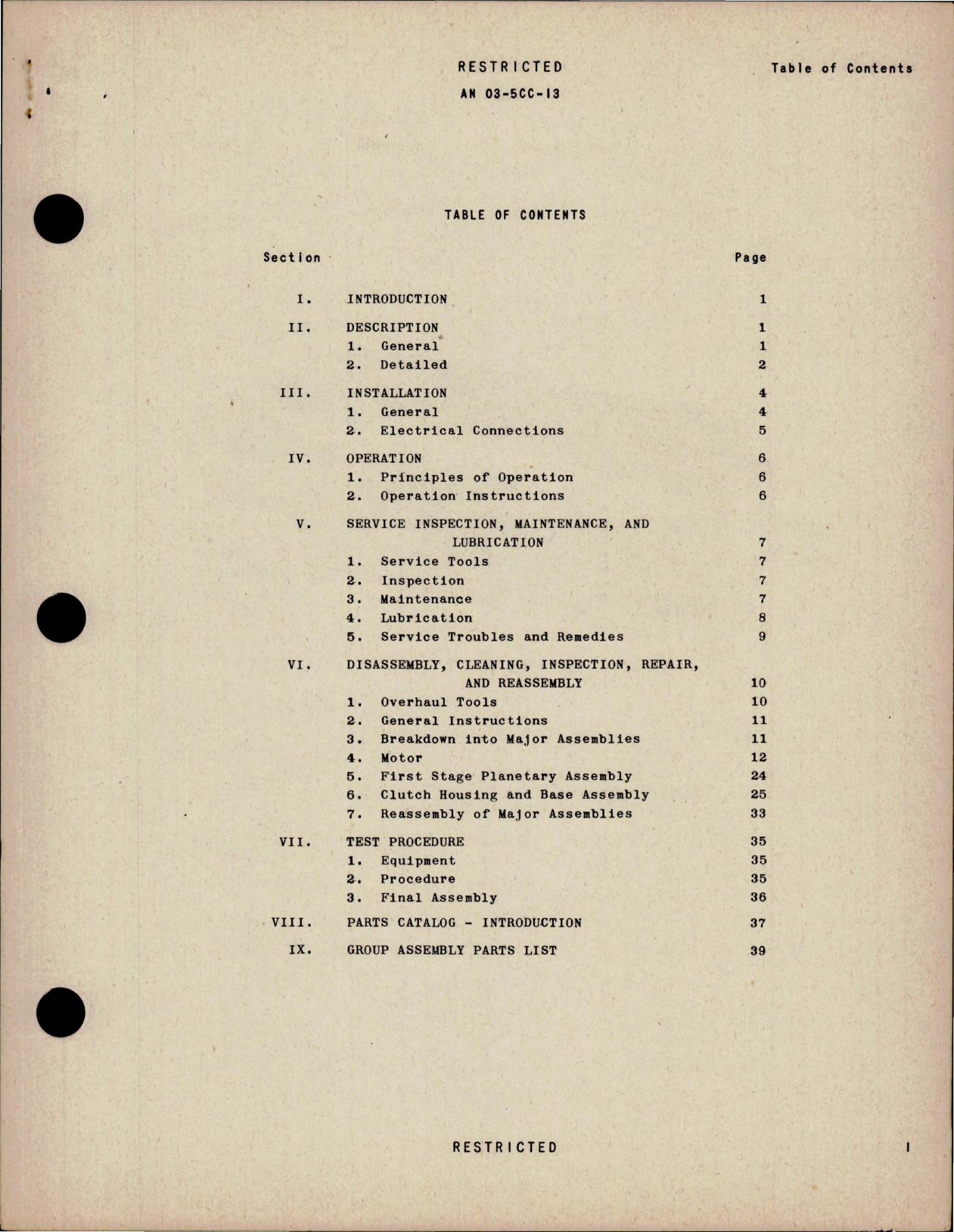 Sample page 9 from AirCorps Library document: Operation, Service, Overhaul Instructions with Parts Catalog for Landing Wheel Retracting Motor - Model JH I0440 