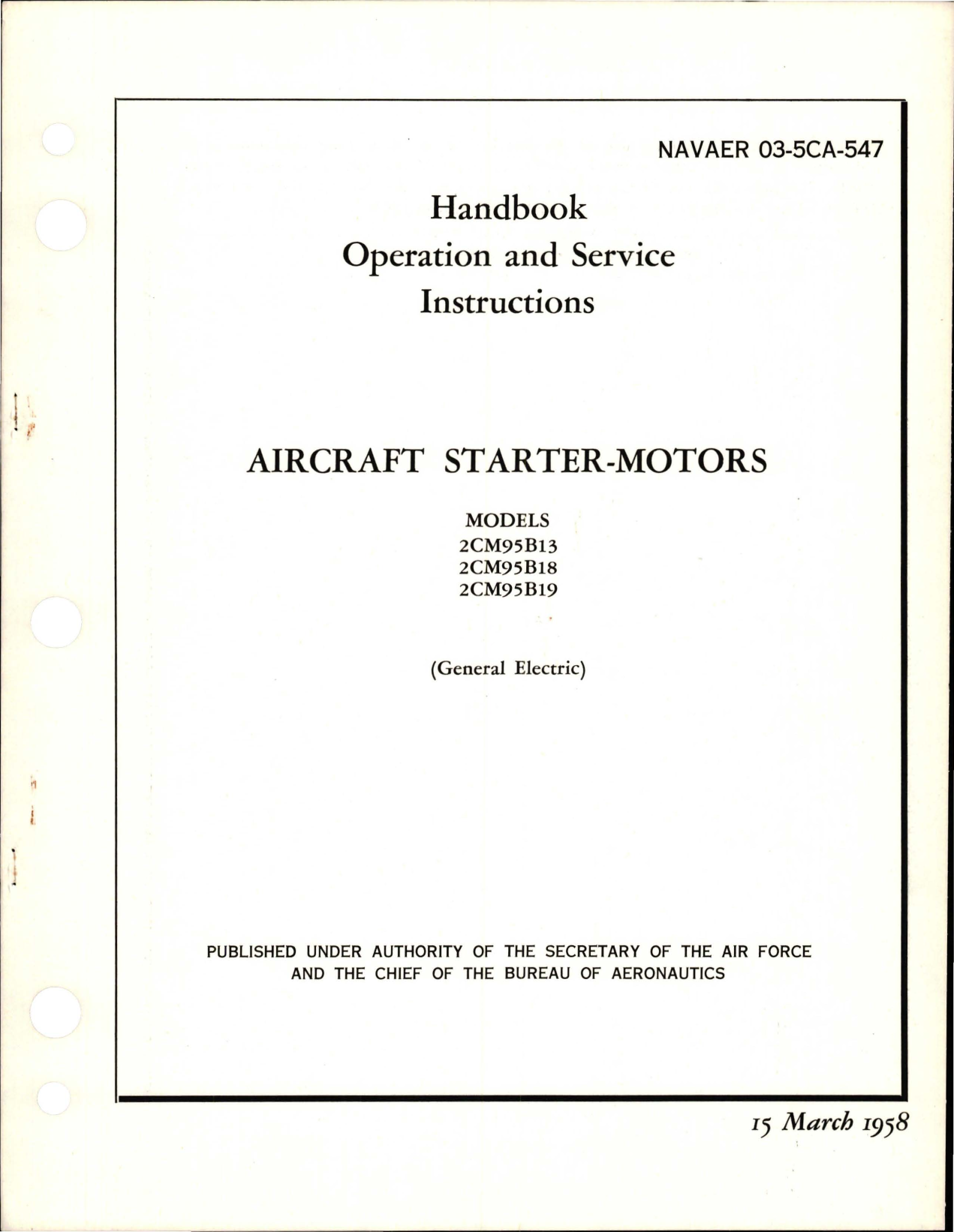 Sample page 1 from AirCorps Library document: Operation and Service Instructions for Aircraft Starter Motors 