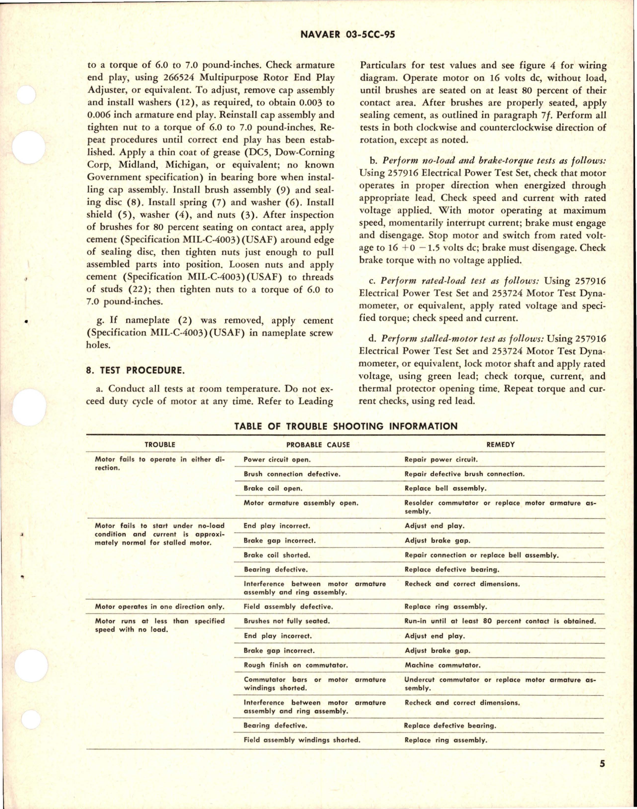 Sample page 5 from AirCorps Library document: Overhaul Instructions with Parts Breakdown for Pinion Shaft Direct Current Motor - 0.04 HP - Part 26675-4 - Model DCM15-8