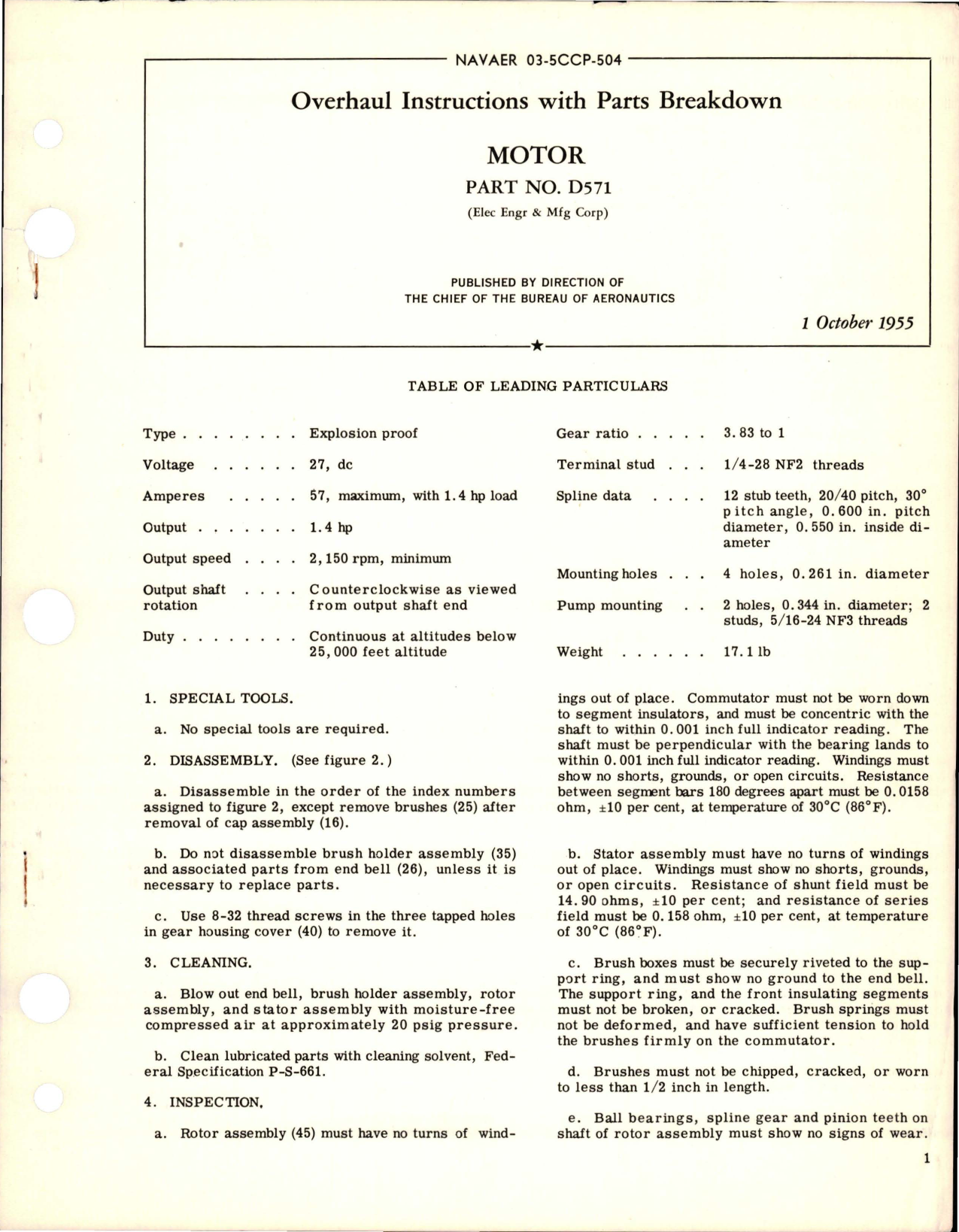 Sample page 1 from AirCorps Library document: Overhaul Instructions with Parts Breakdown for Motor - Part D571 