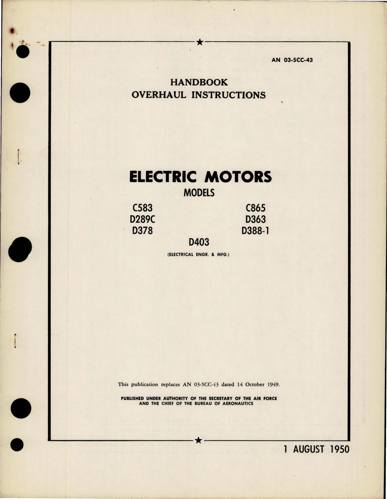 Sample page 1 from AirCorps Library document: Overhaul Instructions for Electric Motors 