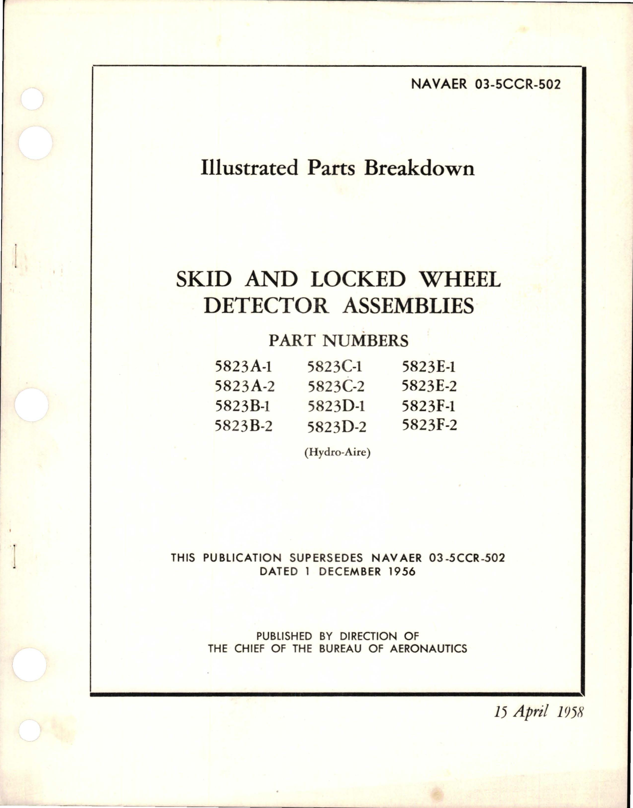 Sample page 1 from AirCorps Library document: Illustrated Parts Breakdown for Skid and Locked Wheel Detector Assembly