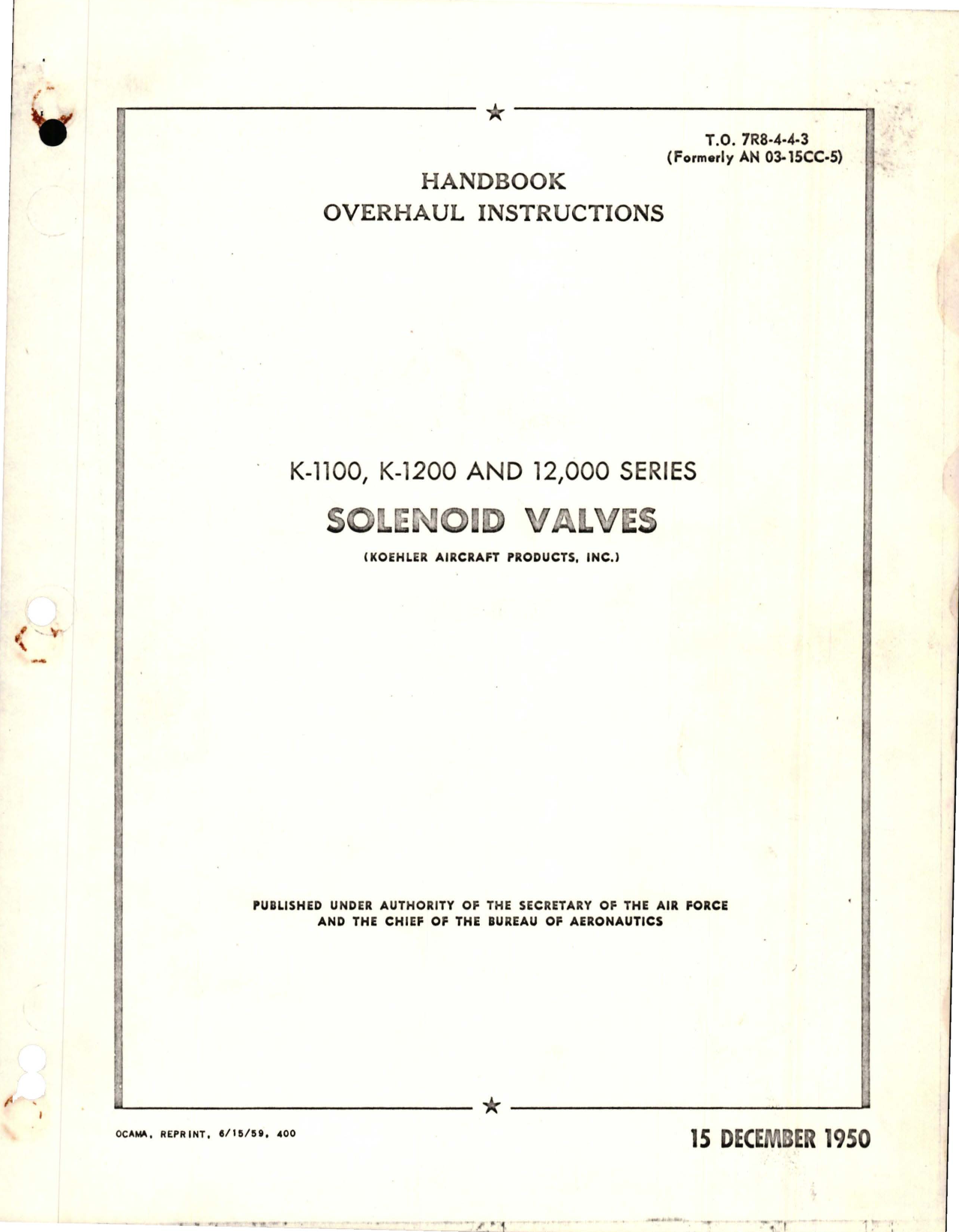 Sample page 1 from AirCorps Library document: Overhaul Instructions for Solenoid Valves - K-1100, K-1200 and 12,000 Series