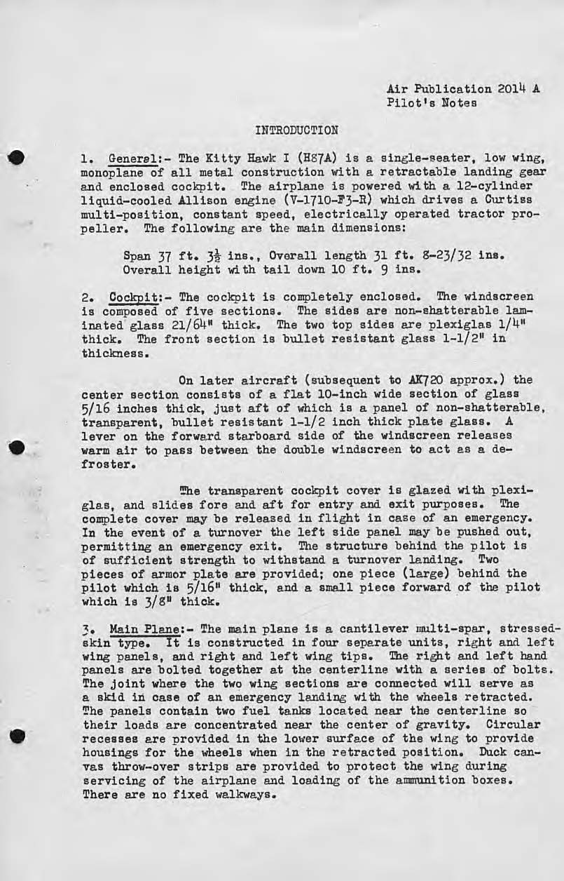 Sample page 7 from AirCorps Library document: Pilot's Notes for the P-40 Kittyhawk I with Allison V-1710 F.3.R. Engine