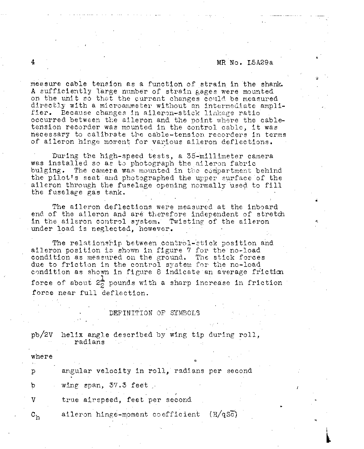 Sample page 5 from AirCorps Library document: Wartime Report for the Measurement of Aileron Hinge Moments and Aileron Control Characteristics of the P-40F