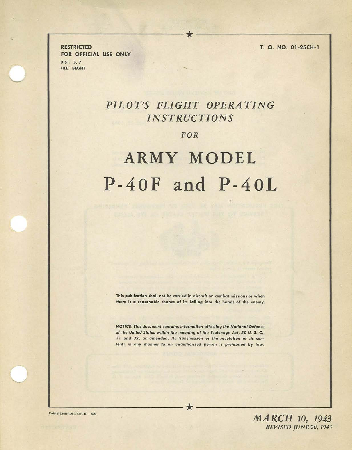 Sample page 1 from AirCorps Library document: Pilot's Flight Operating Instructions for P-40F and P-40L
