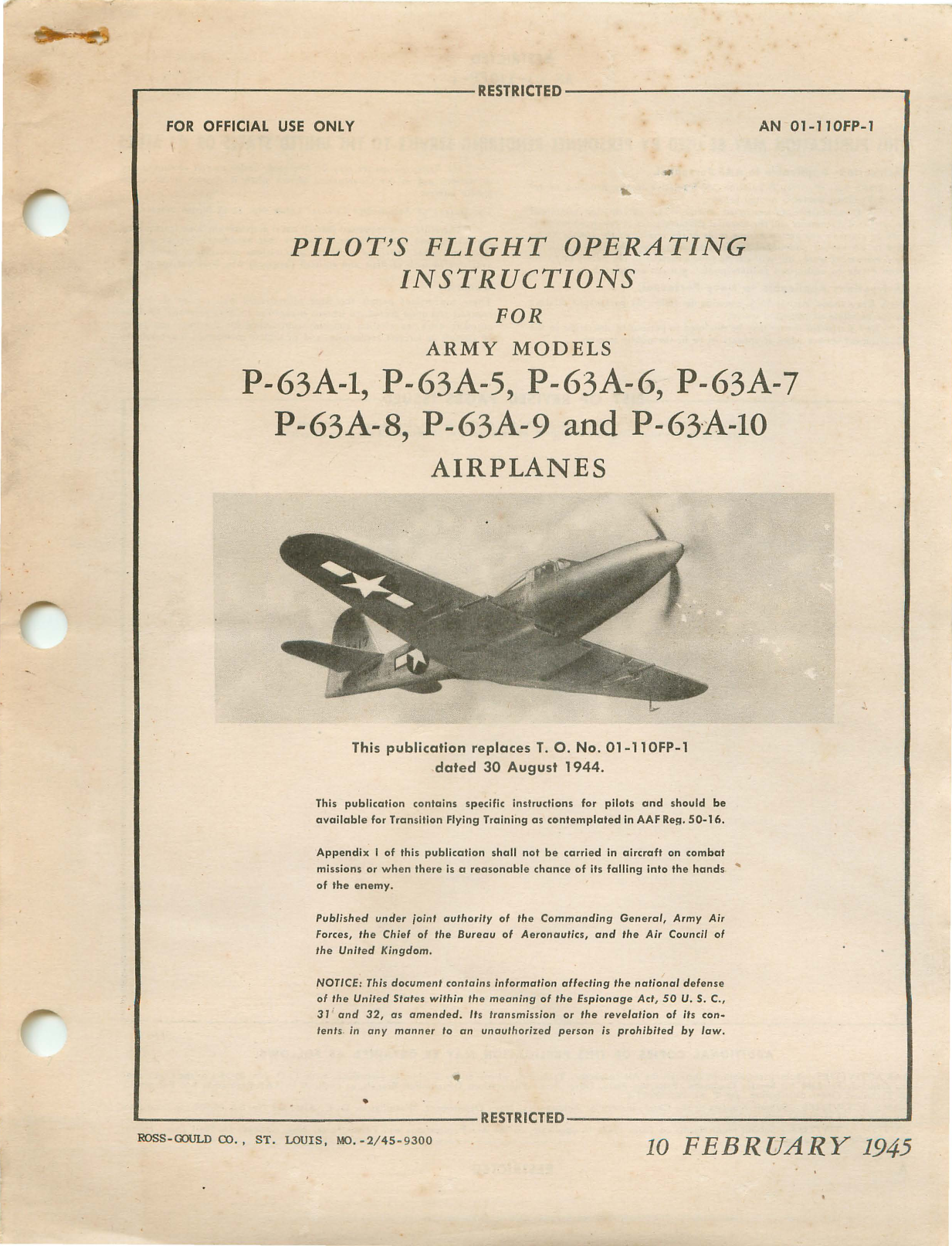 Sample page 1 from AirCorps Library document: Pilot's Flight Operating Instructions for P-63A-1, P-63A-5, P-63A-6, P-63A-7, P-63A-8, P-63A-9, P-63A-10
