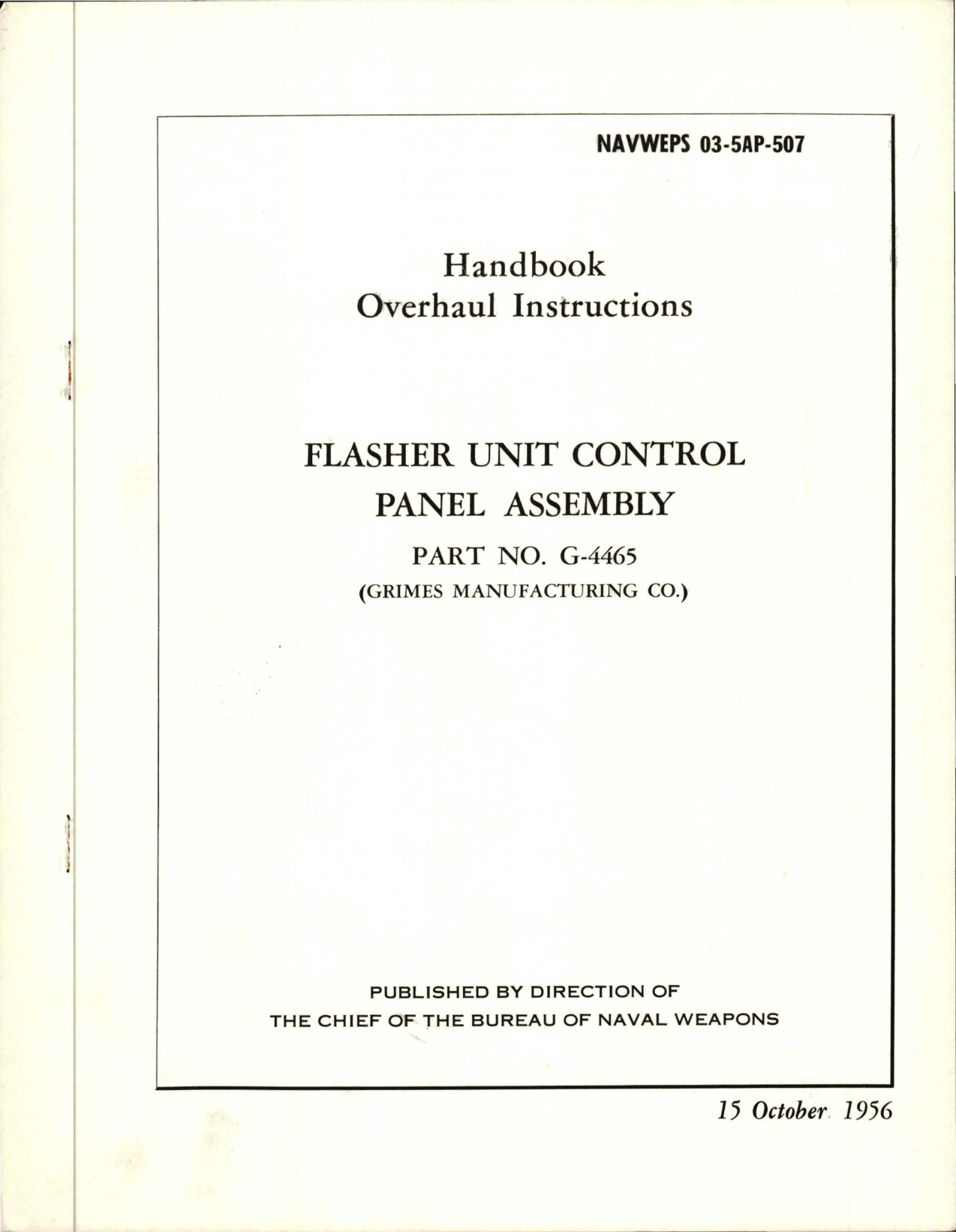 Sample page 1 from AirCorps Library document: Overhaul Instructions for Flasher Unit Control Panel Assy - Part G-4465