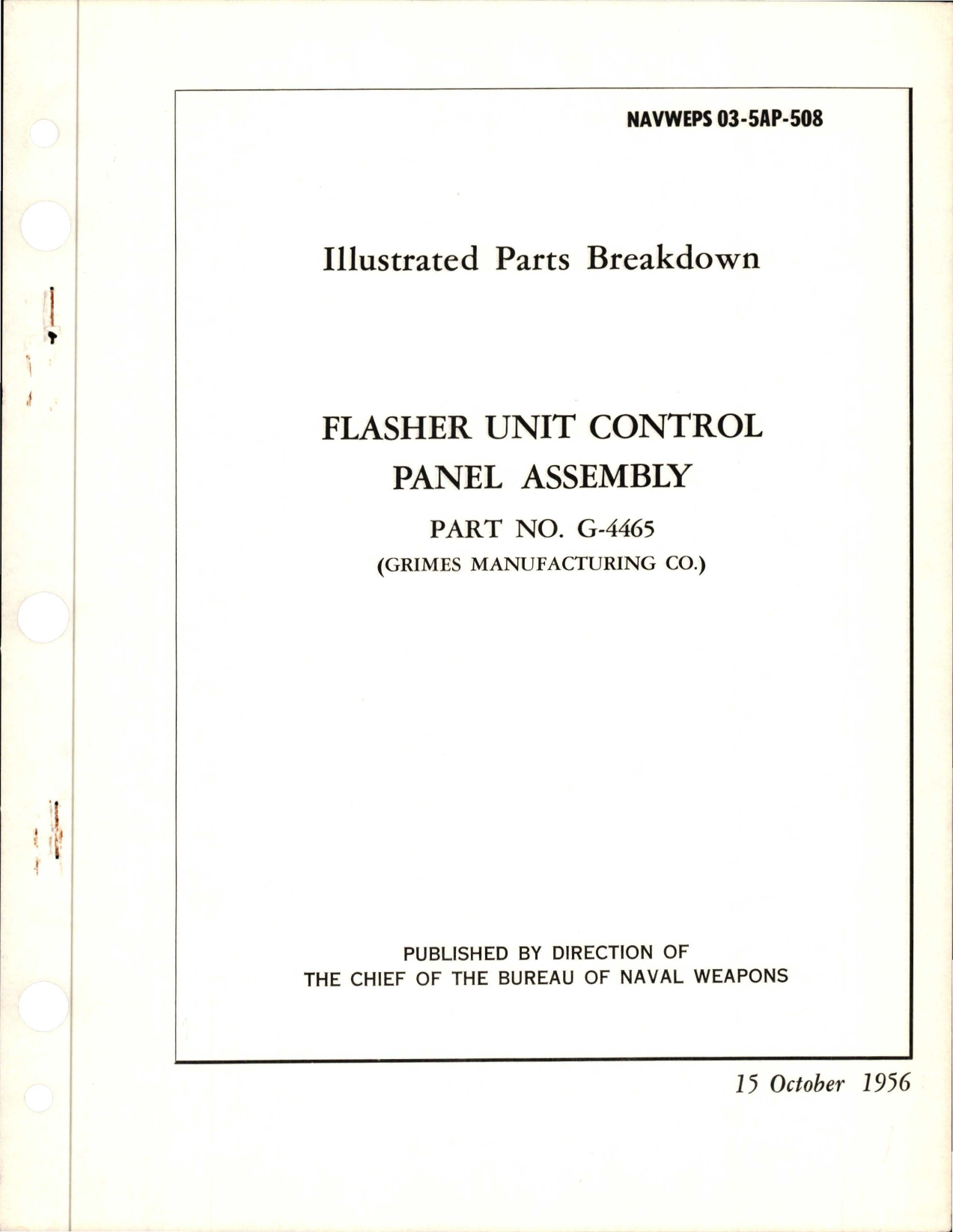 Sample page 1 from AirCorps Library document: Illustrated Parts Breakdown for Flasher Unit Control Panel Assembly - Part G-4465