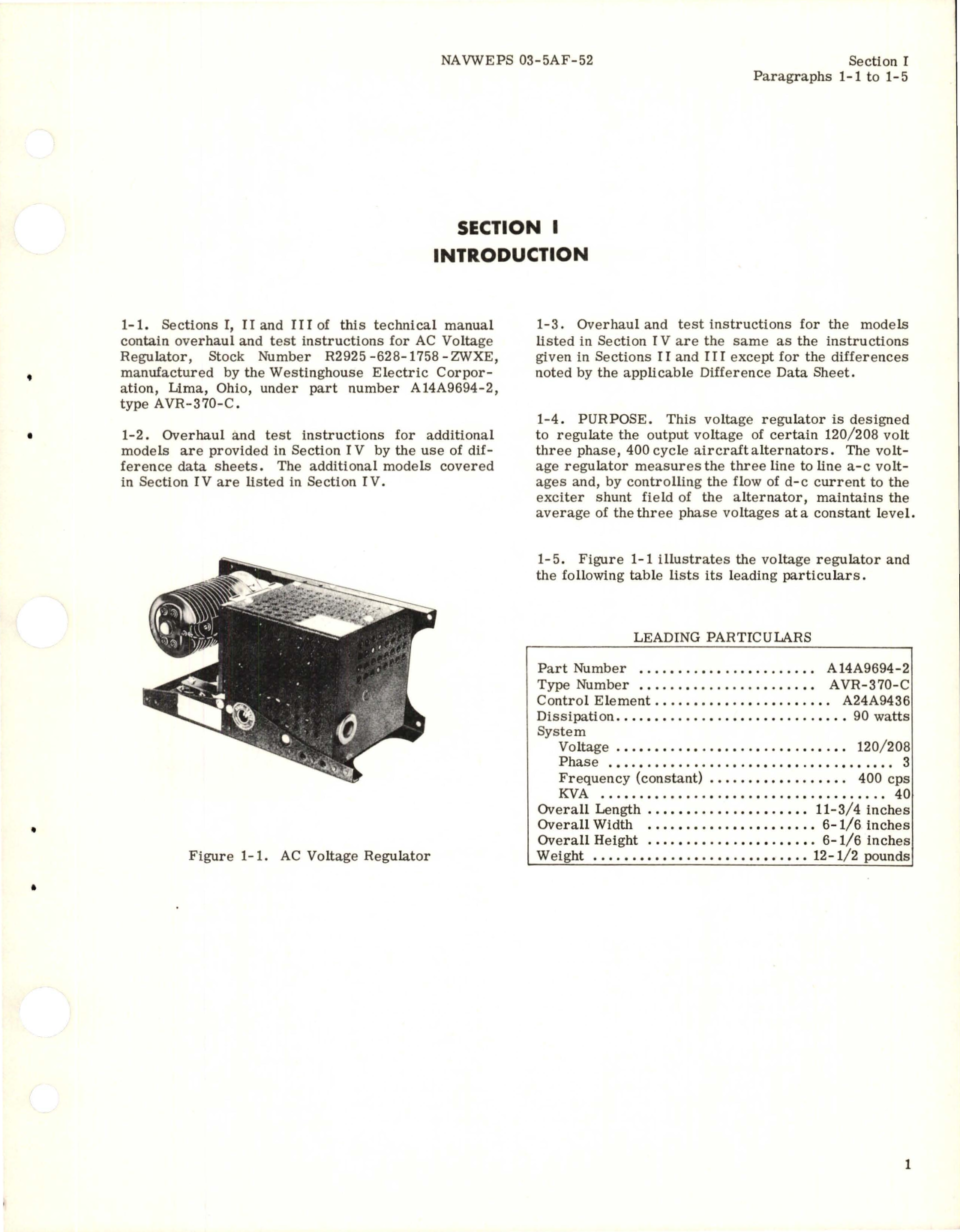 Sample page 5 from AirCorps Library document: Overhaul Instructions for AC Voltage Regulator - Part A14A9694-2 