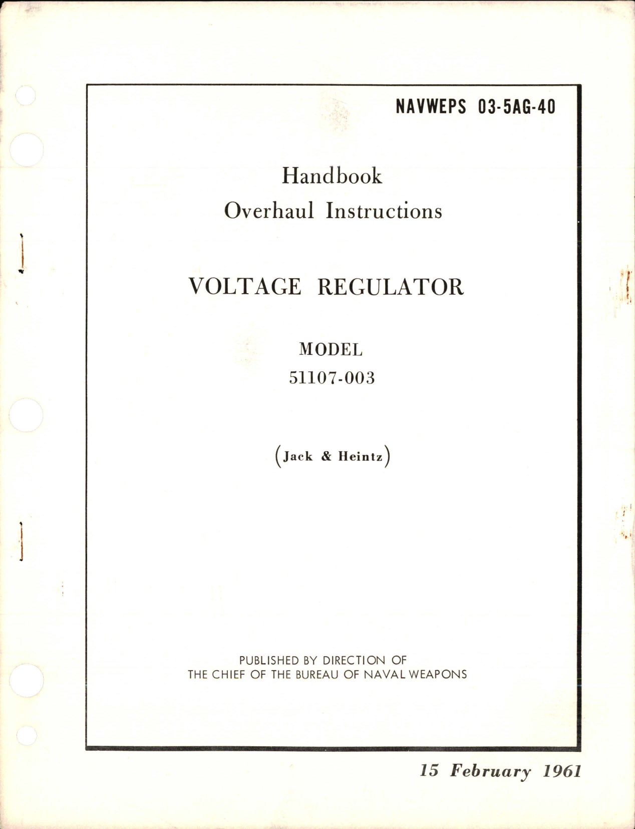 Sample page 1 from AirCorps Library document: Overhaul Instructions for Voltage Regulator - Model 51107-003