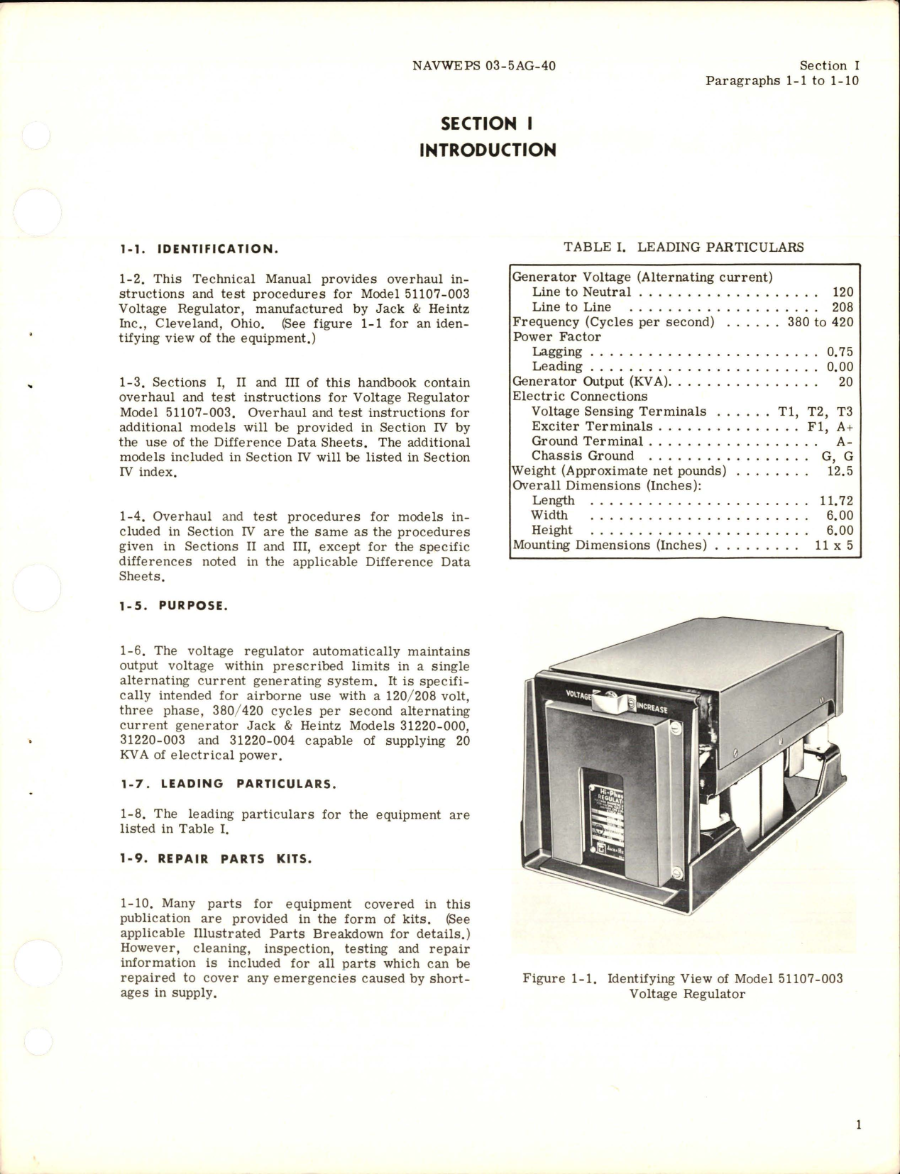 Sample page 5 from AirCorps Library document: Overhaul Instructions for Voltage Regulator - Model 51107-003