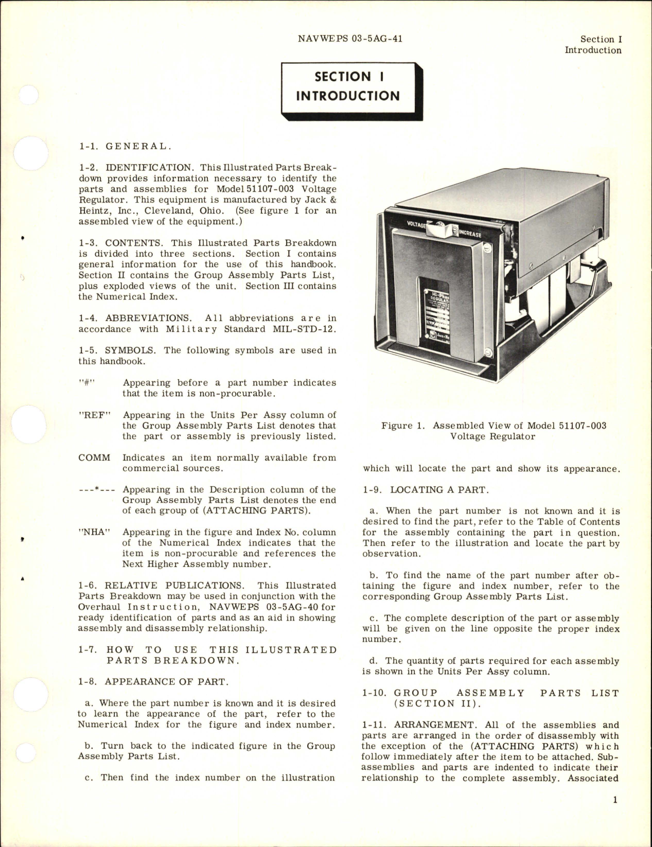 Sample page 5 from AirCorps Library document: Illustrated Parts Breakdown for Voltage Regulator - Model 51107-003