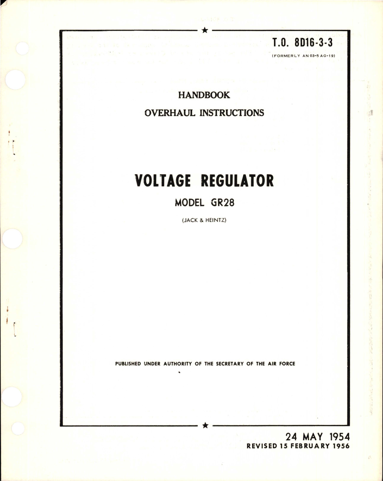 Sample page 1 from AirCorps Library document: Overhaul Instructions for Voltage Regulator - Model GR28 