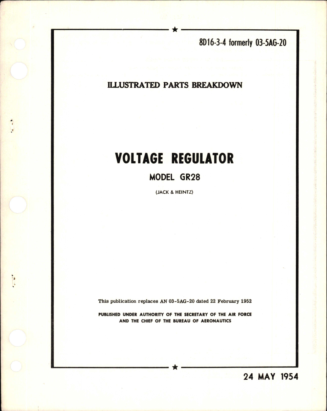 Sample page 1 from AirCorps Library document: Illustrated Parts Breakdown for Voltage Regulator - Model GR28
