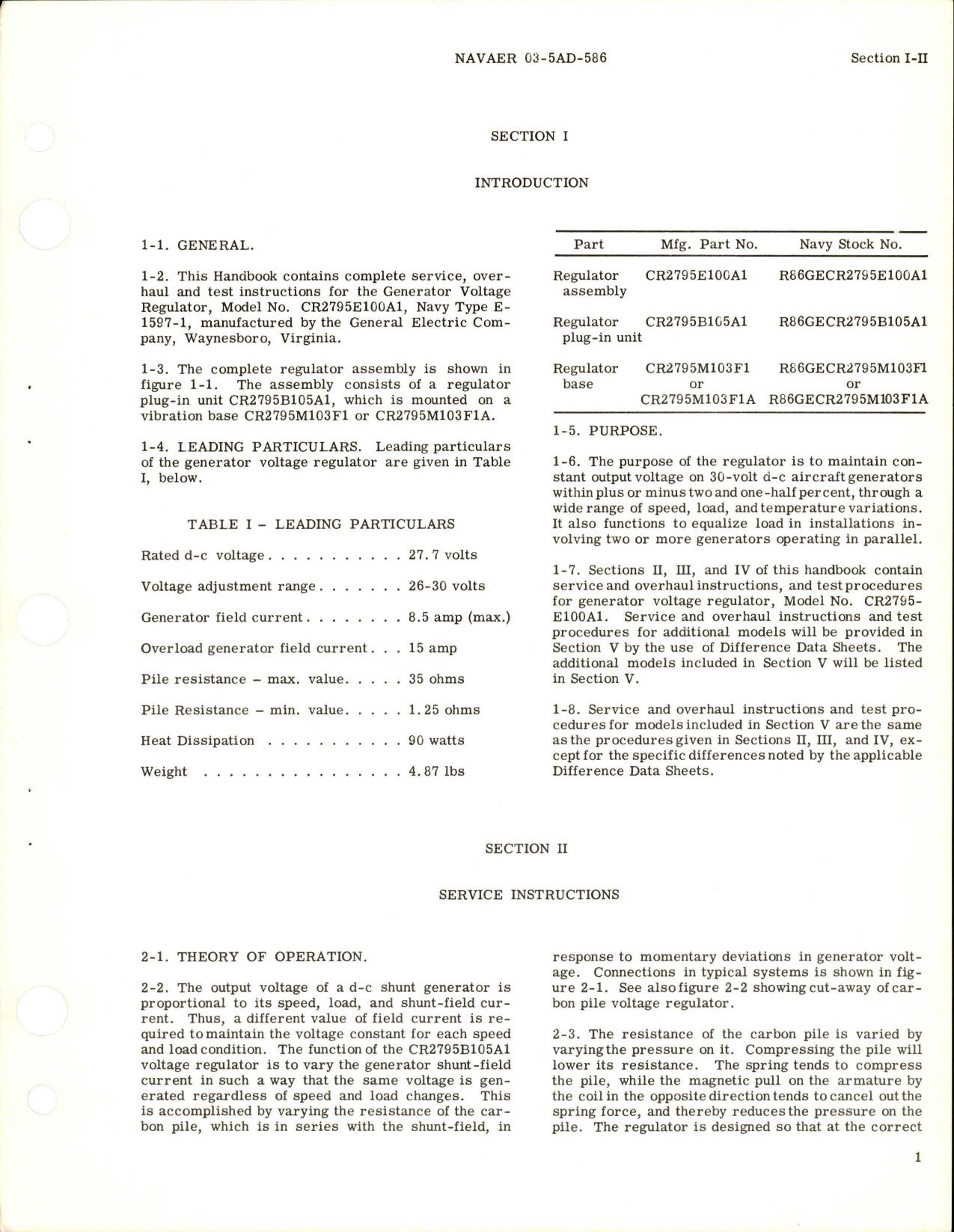 Sample page 5 from AirCorps Library document: Service and Overhaul Instructions for Generator Voltage Regulator - Model CR2795E100A1