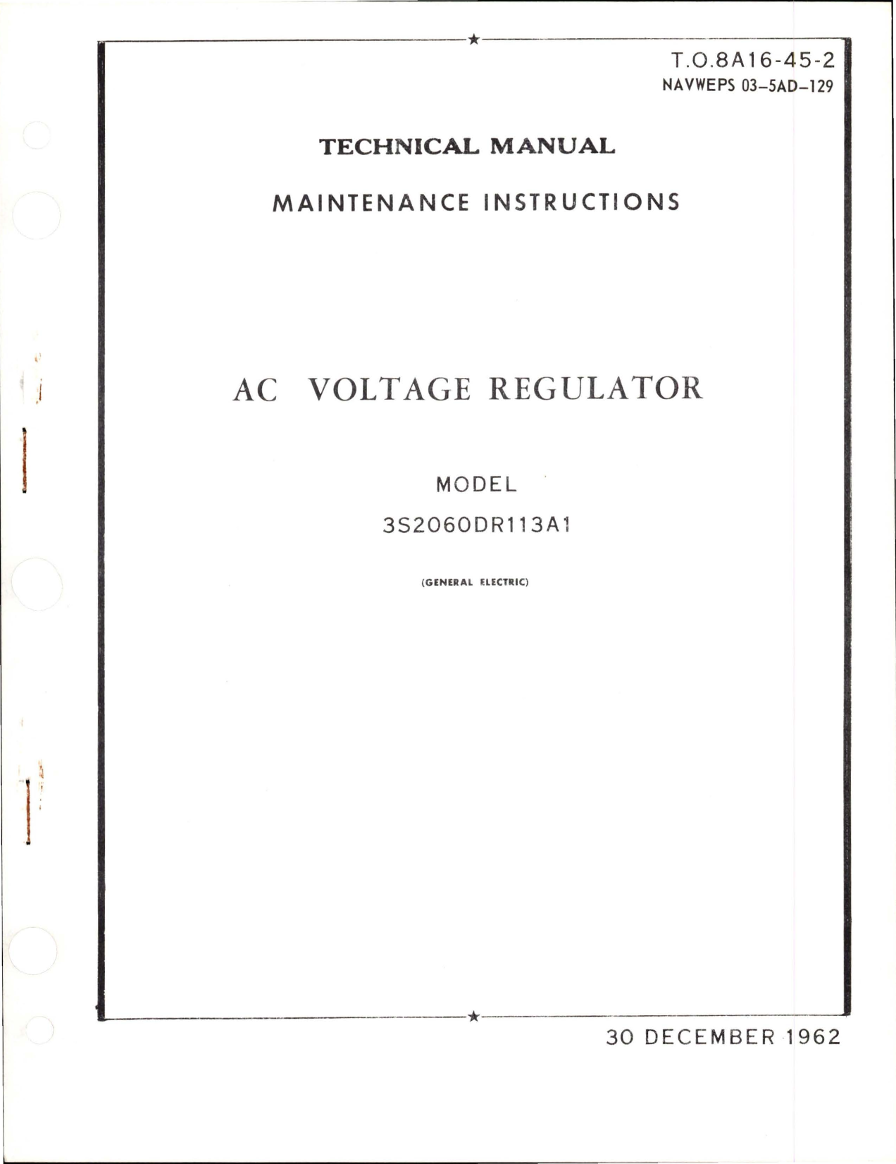 Sample page 1 from AirCorps Library document: Maintenance Instructions for AC Voltage Regulator - Model 3S2060DR113A1