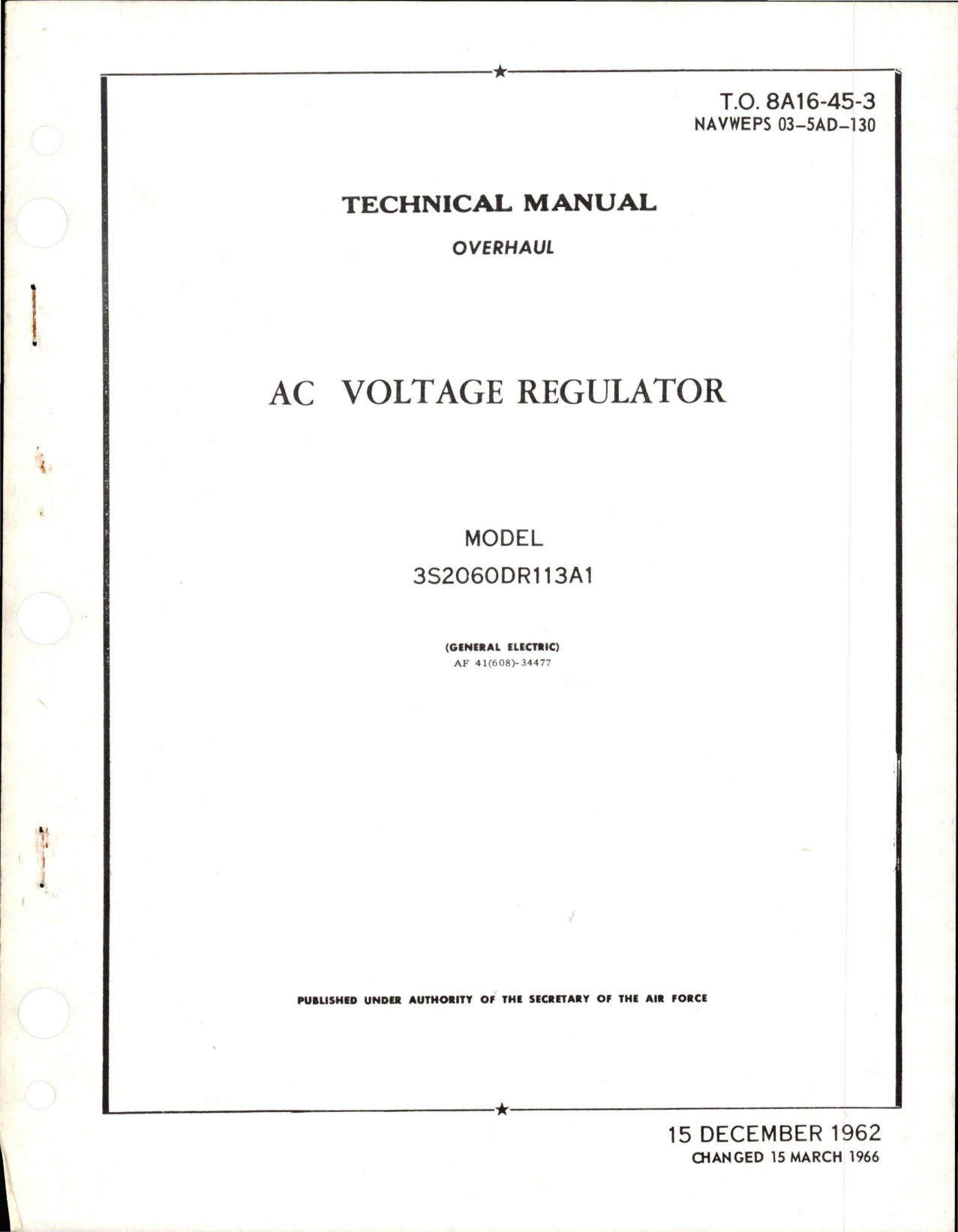 Sample page 1 from AirCorps Library document: Overhaul Instructions for AC Voltage Regulator - Model 3S2060DR113A1 