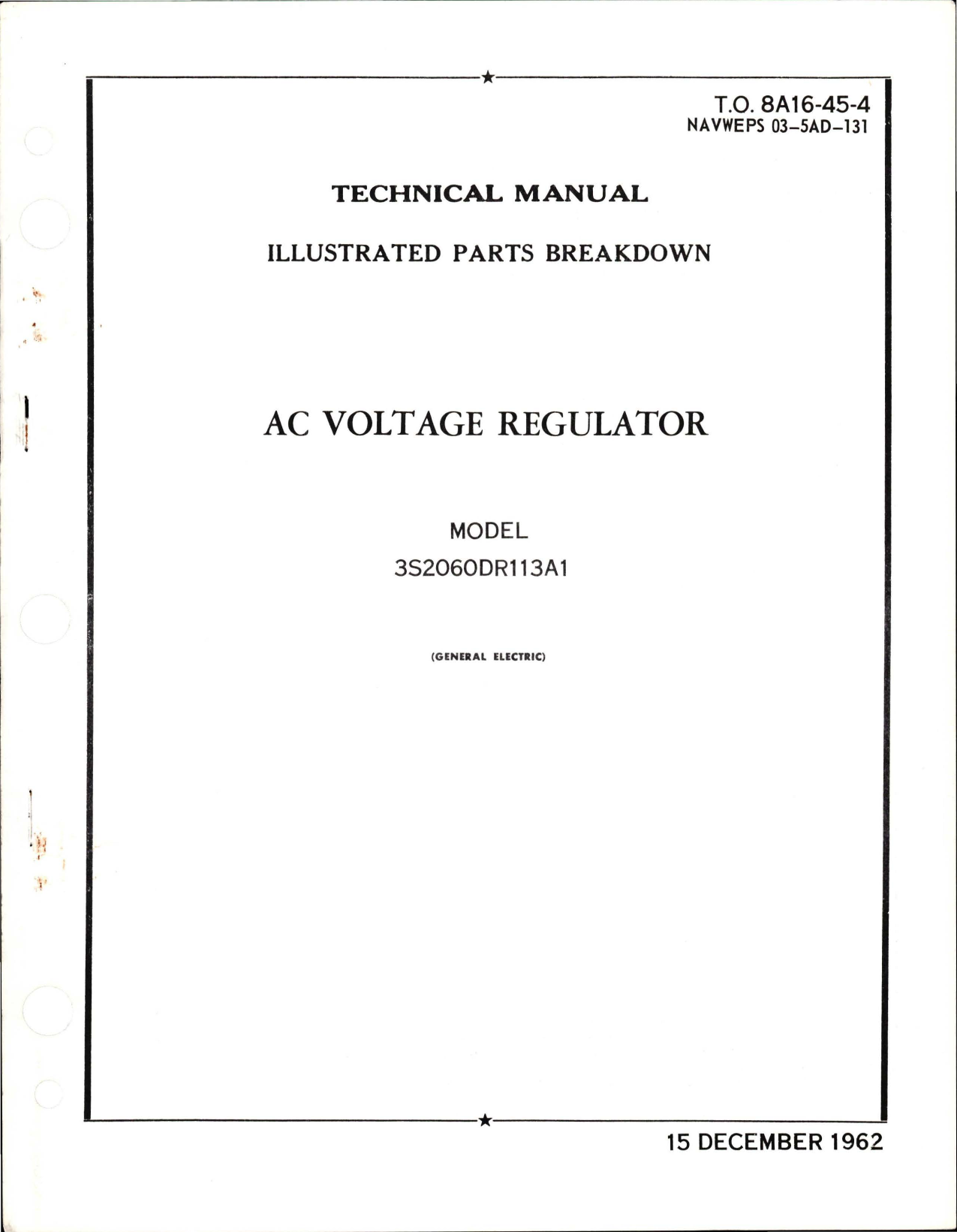Sample page 1 from AirCorps Library document: Illustrated Parts Breakdown for AC Voltage Regulator - Model 3S2060DR113A1