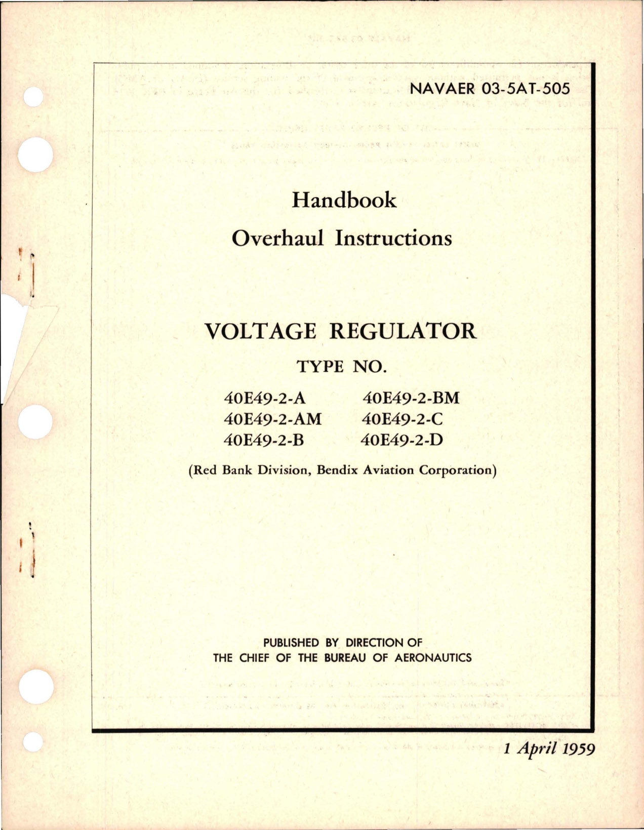 Sample page 1 from AirCorps Library document: Overhaul Instructions for Voltage Regulators 