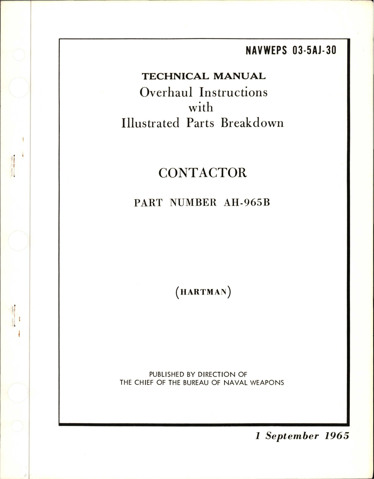 Sample page 1 from AirCorps Library document: Overhaul Instructions with Illustrated Parts Breakdown for Contactor - Part AH-965B