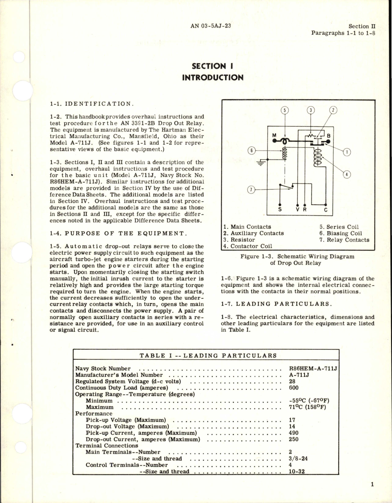 Sample page 5 from AirCorps Library document: Overhaul Instructions for Dropout Relay - Model A-711J and A-711K - Type AN3391-2B and AN3391-2A 
