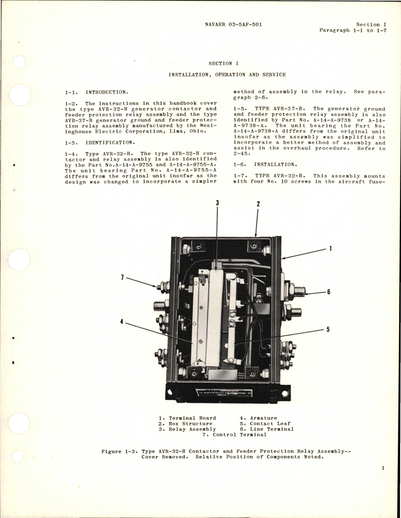 Sample page 5 from AirCorps Library document: Operation, Service and Overhaul Instructions with Parts Catalog for Generator Contactor and Feeder Protection Relay Assembly