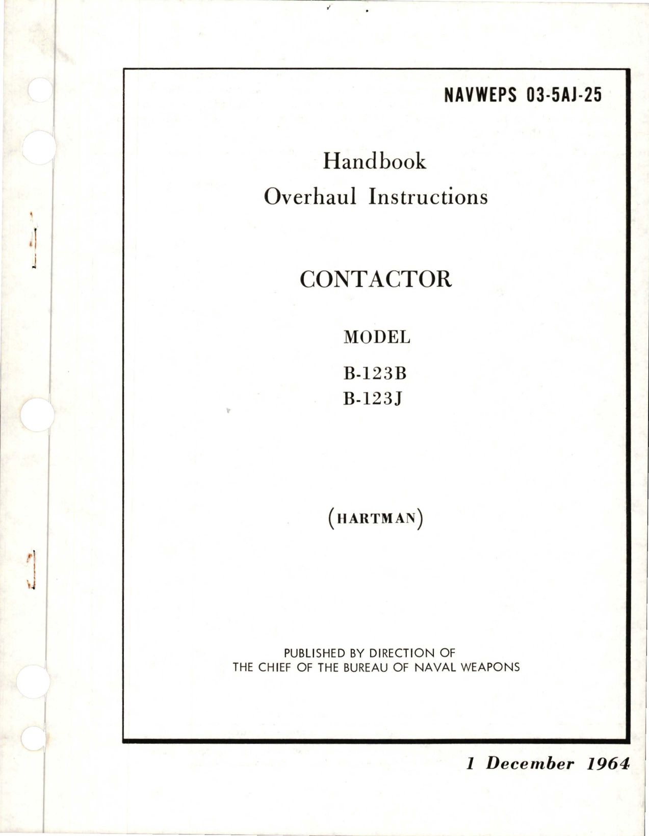 Sample page 1 from AirCorps Library document: Overhaul Instructions for Contactor - Model B-123B and B-123J