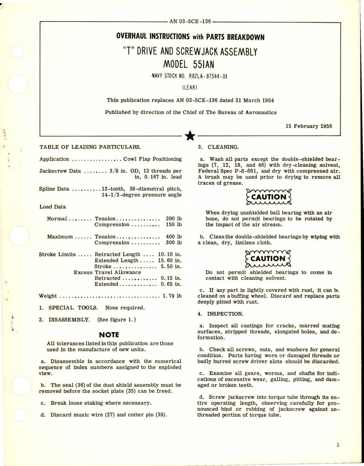 Sample page 1 from AirCorps Library document: Overhaul Instructions with Parts Breakdown for T Drive & Screwjack Assembly - Model 551AN 